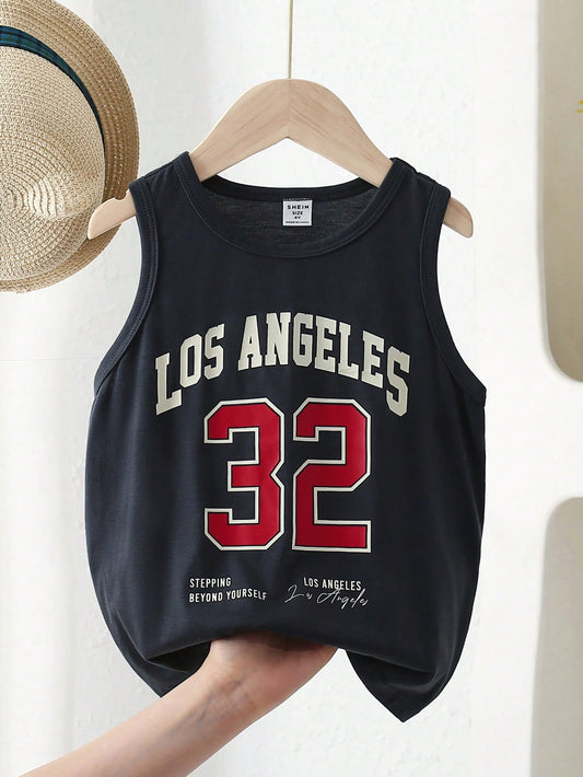 Young Boy Casual Letter & Number Printed Sleeveless Knit Tank Top