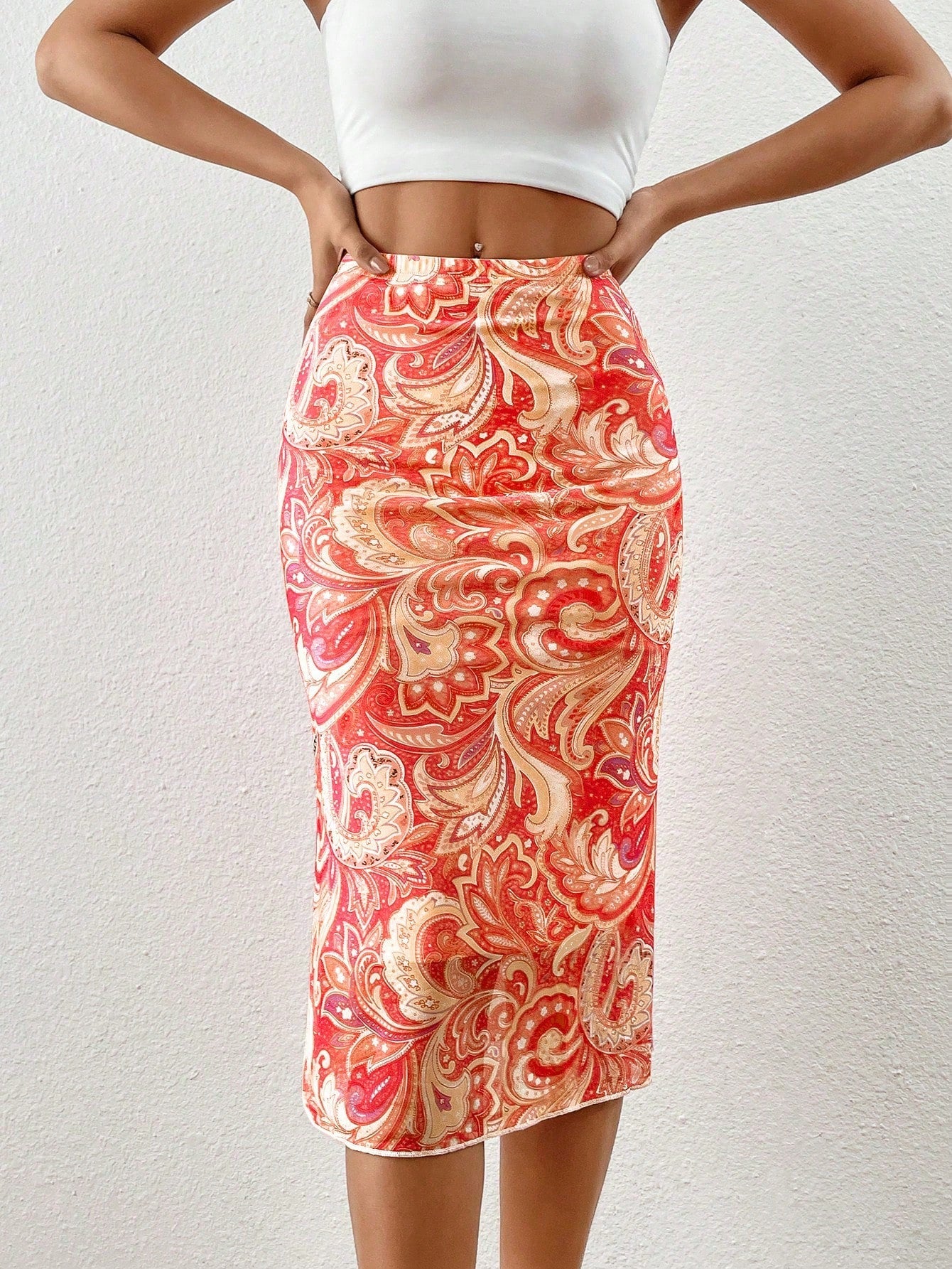 High Waist Paisley Print Skirt