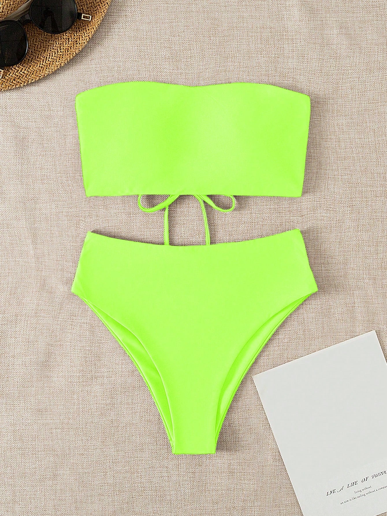 Swim Summer Beach Lace Up Back Bandeau Bikini Set