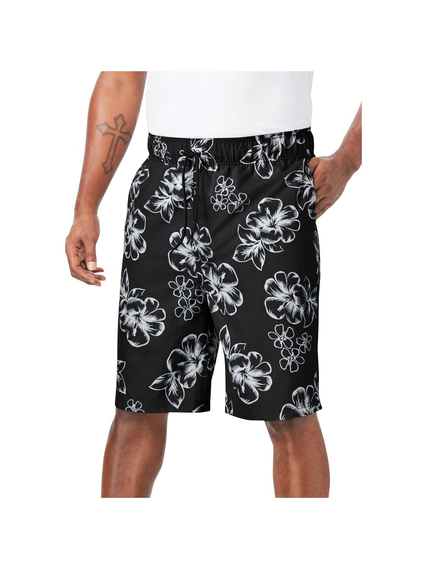 KINGSIZE KingSize Men's Big & Tall Hibiscus Print 8" Swim Trunks