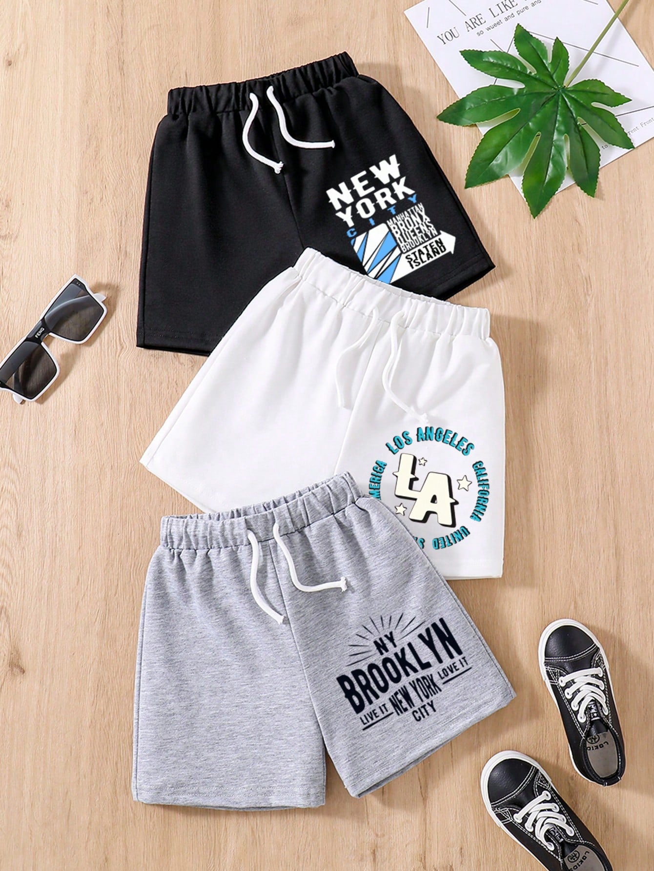 Young Boy 3pcs/Set Letter Print Shorts