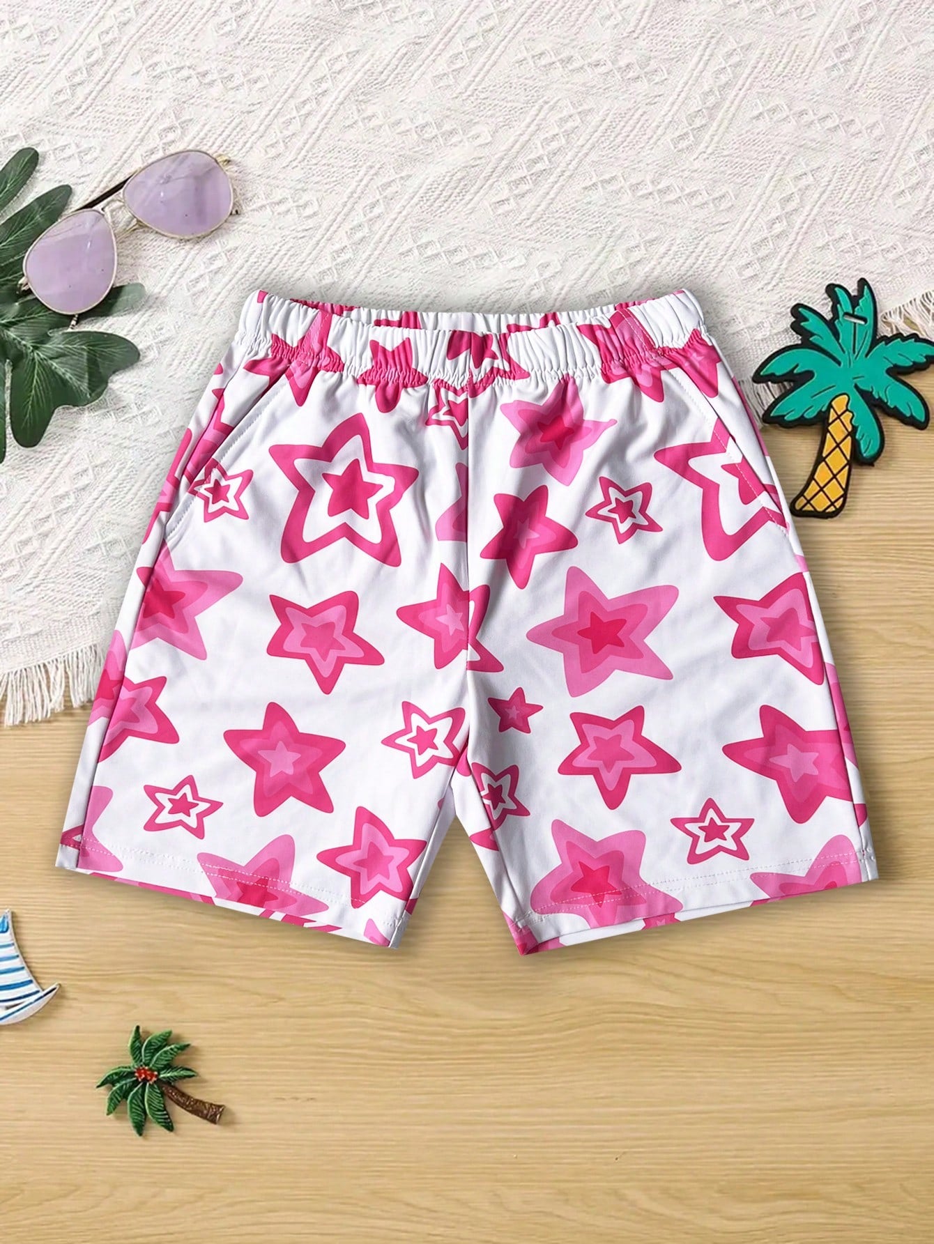 1pc Teen Boys' Casual Starry Allover Print Fashion Beach Shorts, Spring/Summer