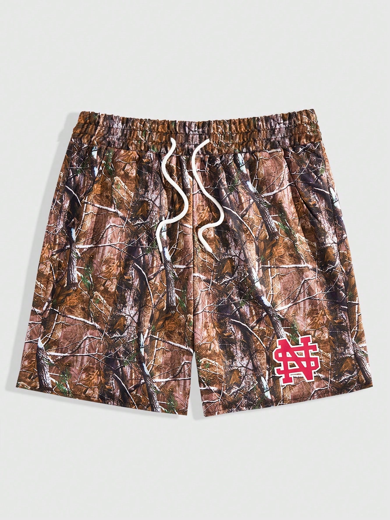 Men Branch Print Drawstring Waist Shorts, School