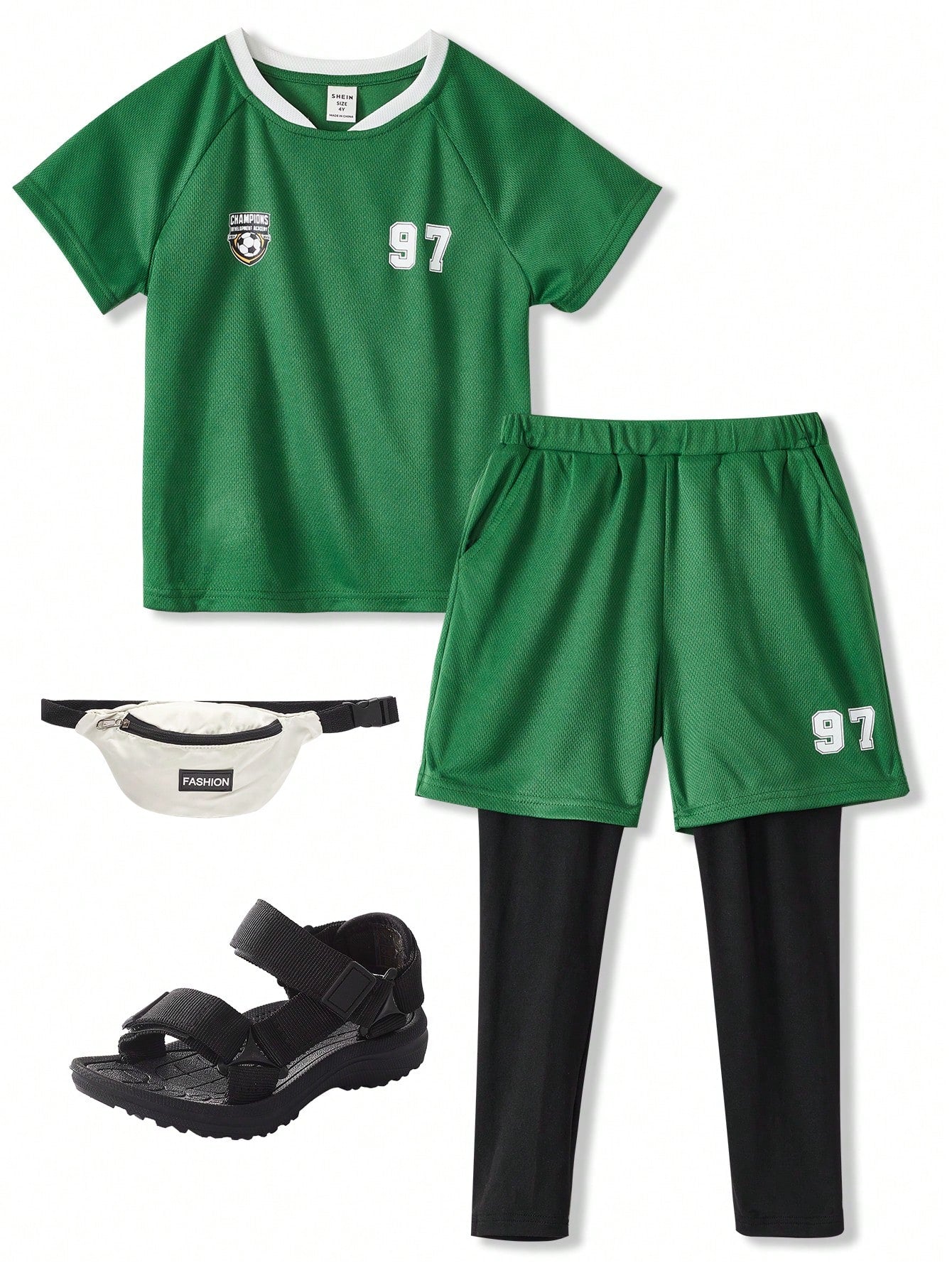 Young Boy Football Shirt With Breathable Comfortable Athletic Style, Football Pattern, Sho2 In 1 Design, And Sporty Pants 2-Piece Suit Is Suitable For Professional Football