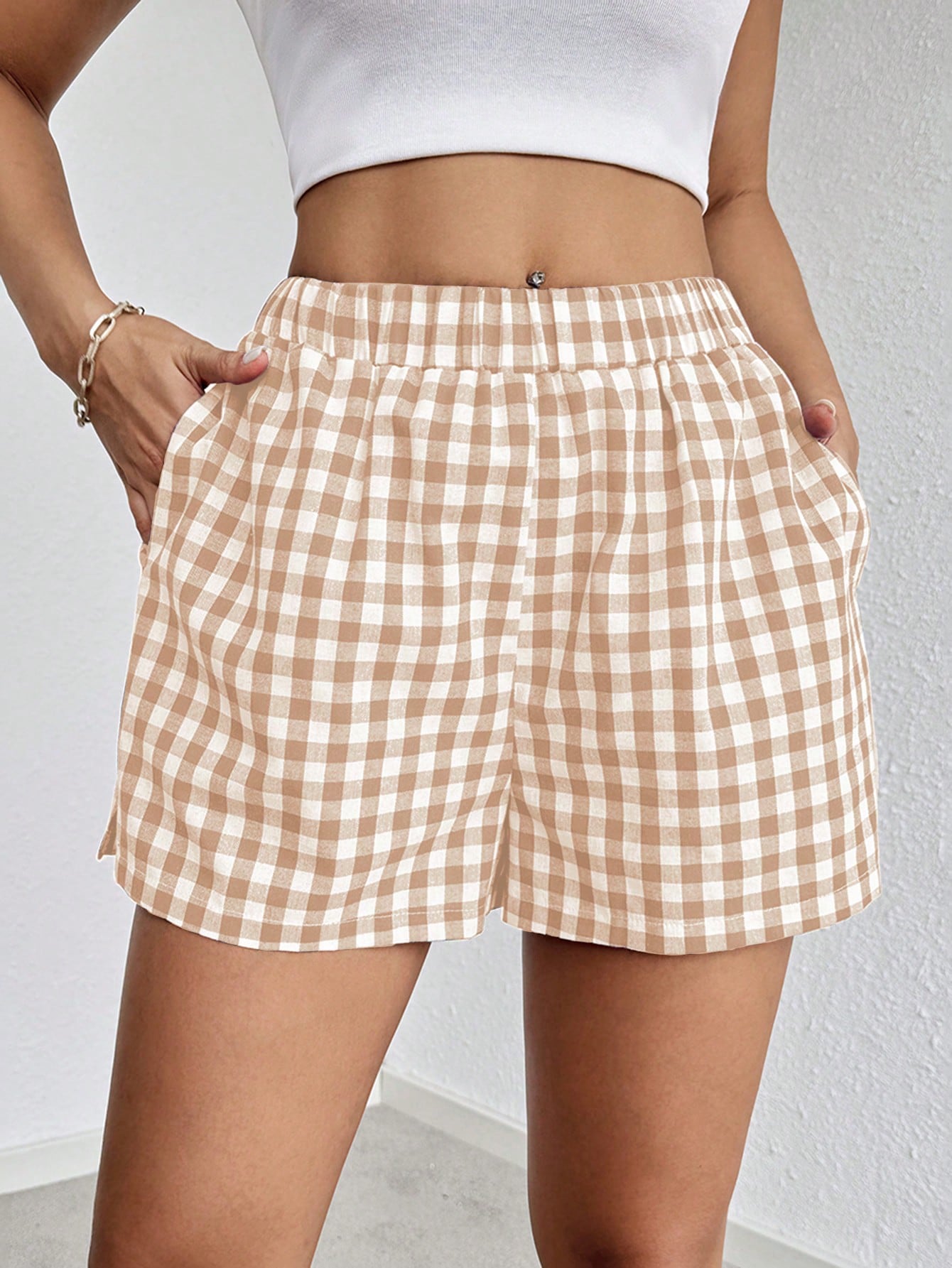 Striped Print Elastic Waist Shorts