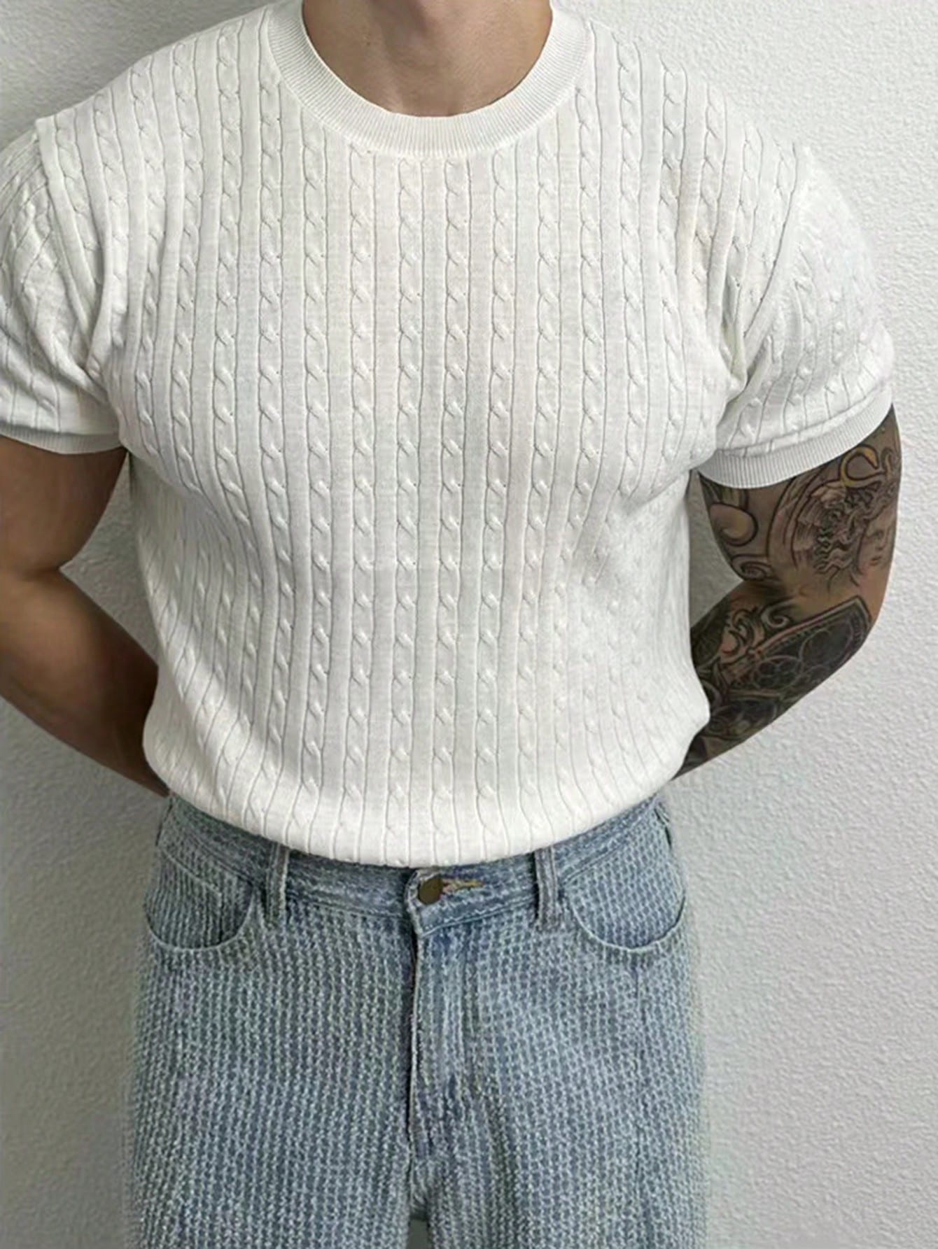 Men's Solid Color Short Sleeve Knitted Top