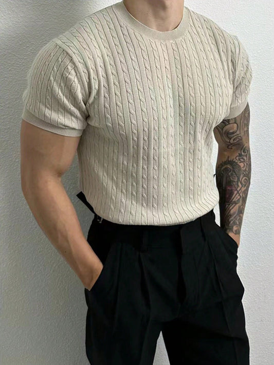 Men's Solid Color Short Sleeve Knitted Top