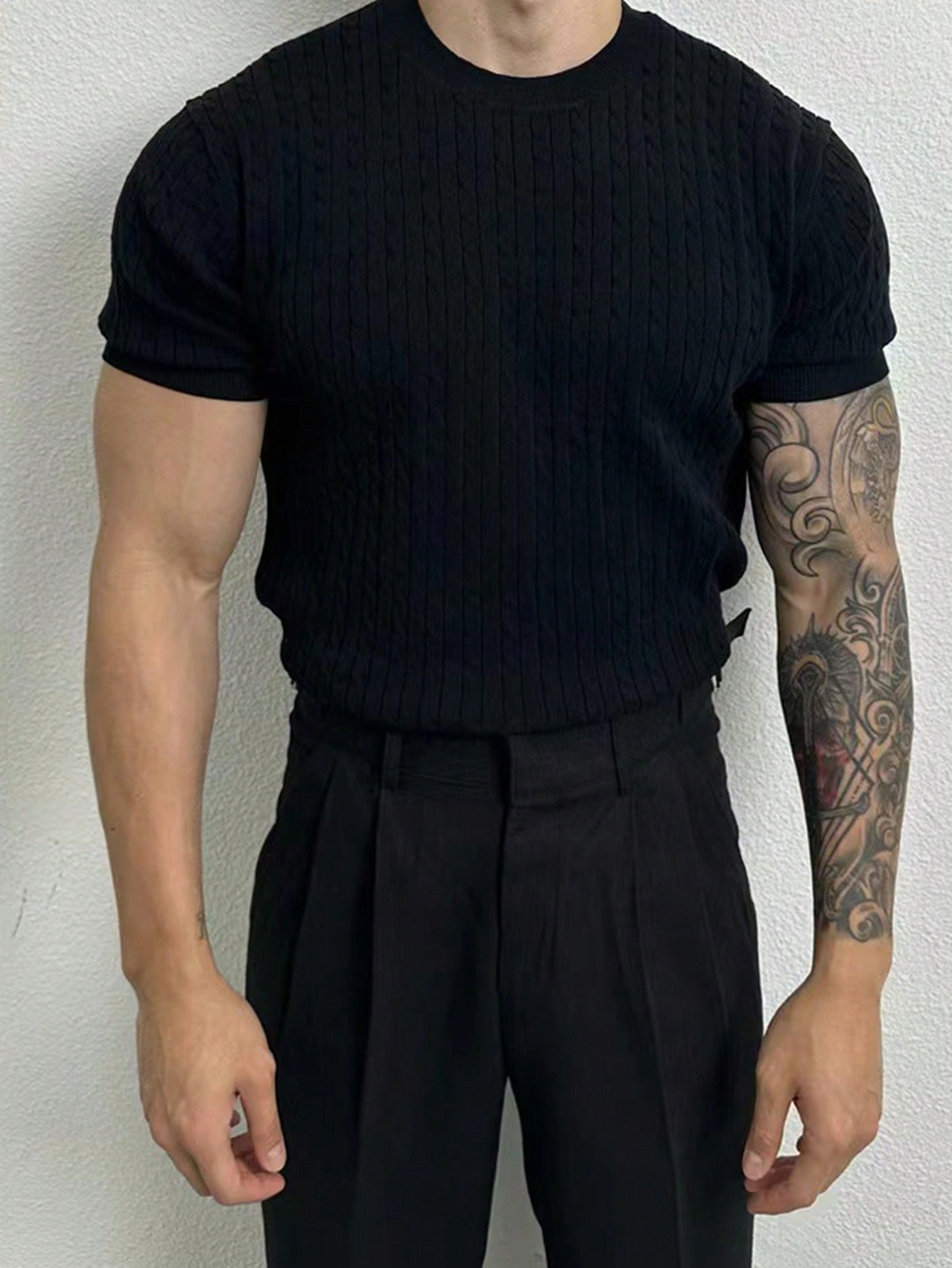 Men's Solid Color Knitted Short Sleeve Top