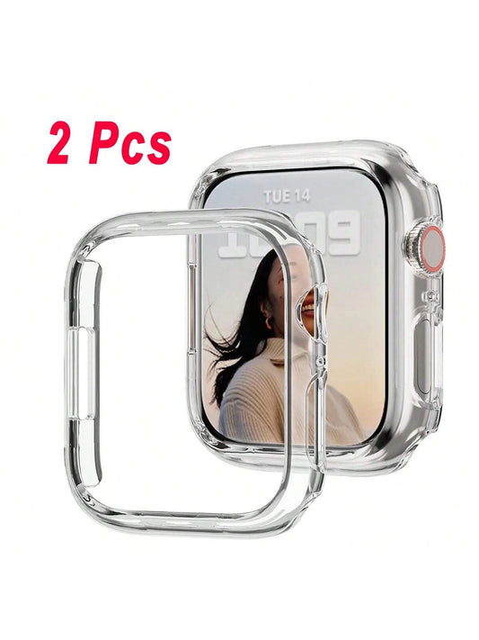 2pcs Transparent Bumper Hard Watch Cases, Compatible With Apple Watch Cases, 38mm-49mm Sizes, Shock-Resistant And Fashionable