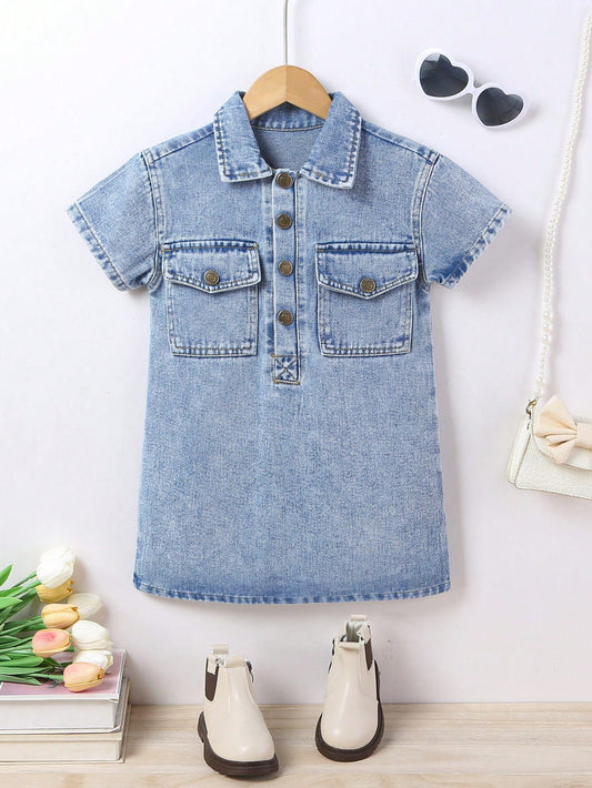 Young Girl Casual And Fashionable Short Sleeve Denim Dress, Versatile