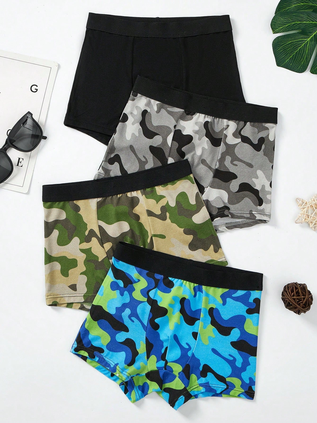 Young Boy Camouflage Pattern Knitted Comfortable Breathable Boxer Briefs Four-Piece Set