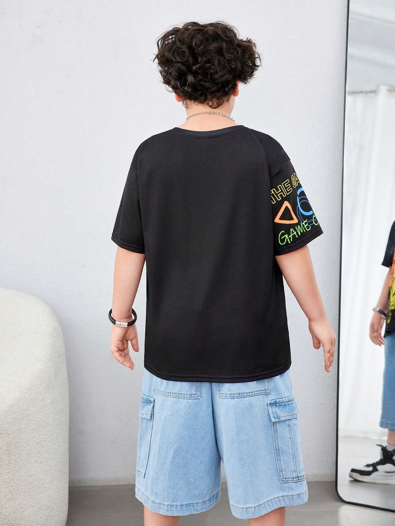 Tween Boys" Extended Size Casual Game Machine Print Loose Fit Pullover Short Sleeve Knit Tee With Round Neck