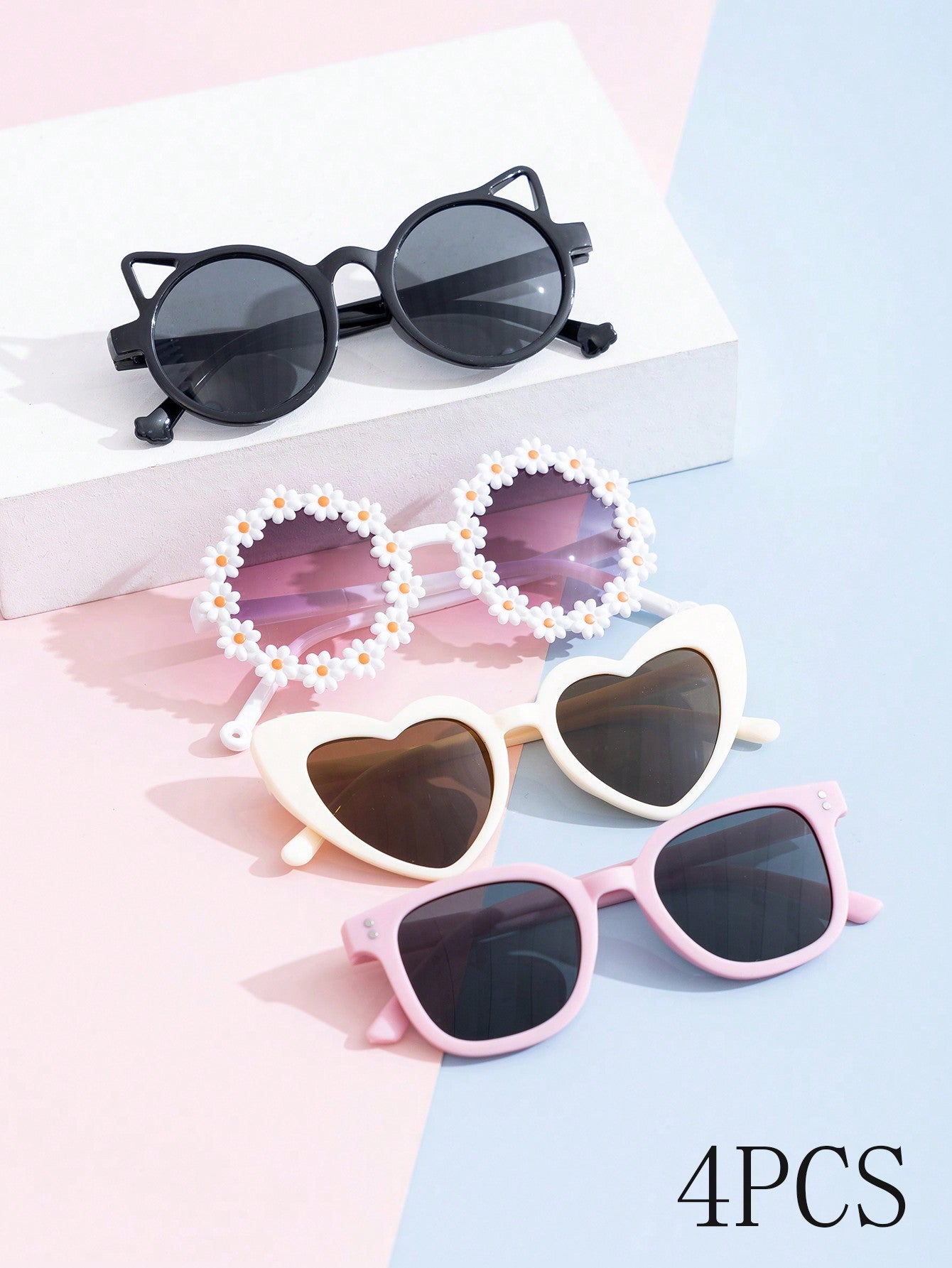 4pcs Heart Shaped Fashionable Glasses Set For Boys And Girls, Suitable For Daily Use 4 Sets