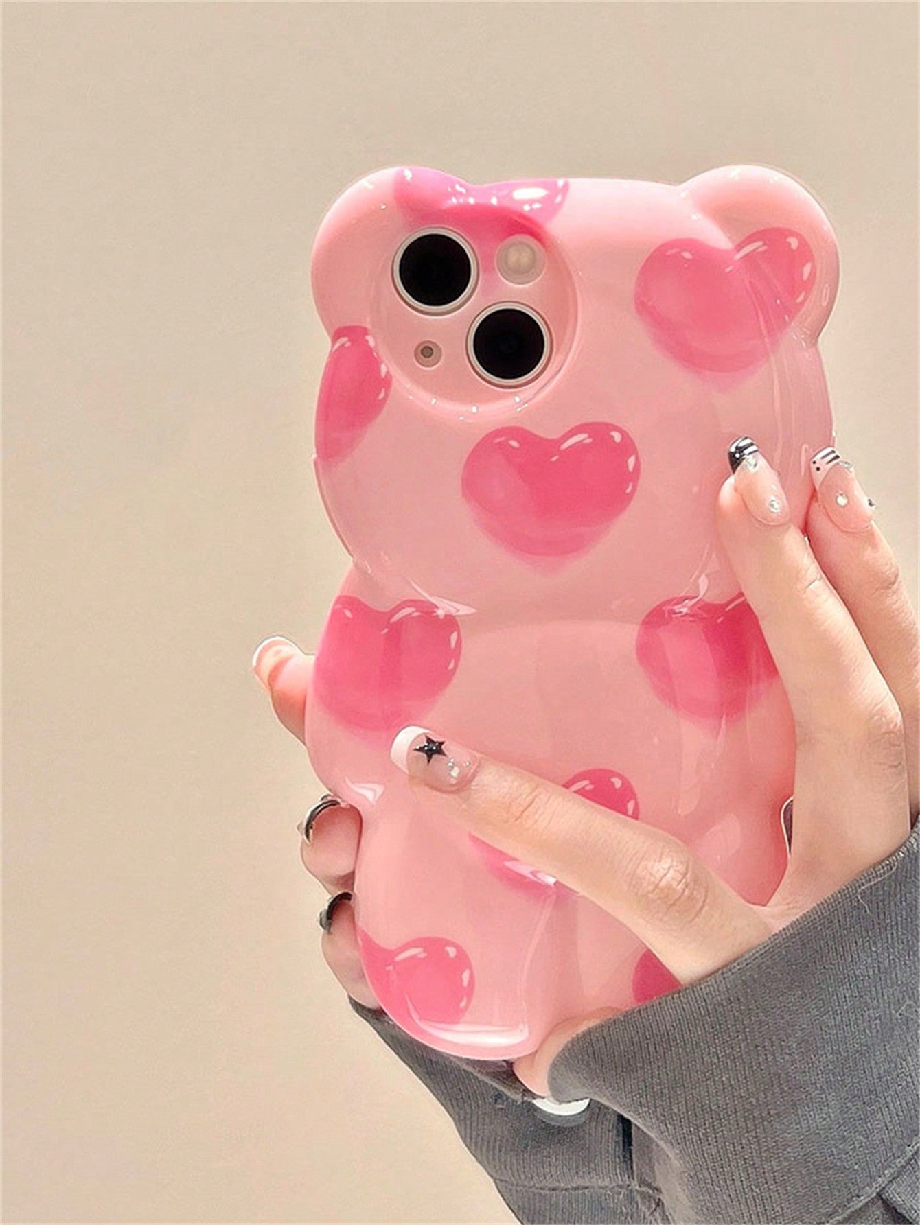 1pc 3D Laser Bear Design Phone Case Compatible With Apple IPhone