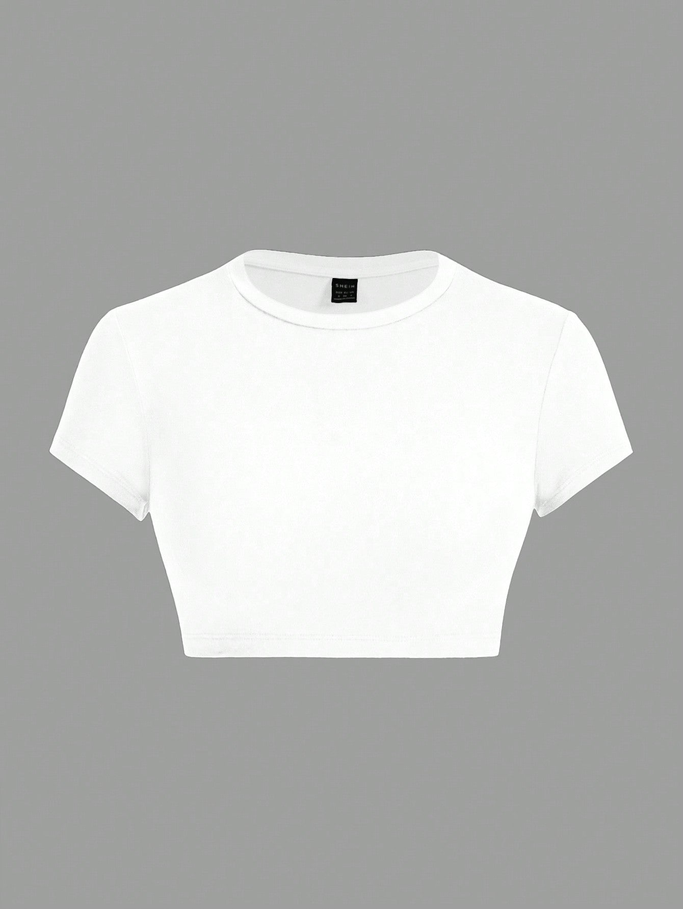 Summer Casual Fitted Women T-Shirt, Simple Solid Color Round Neck Crop Sleeve Cropped Top