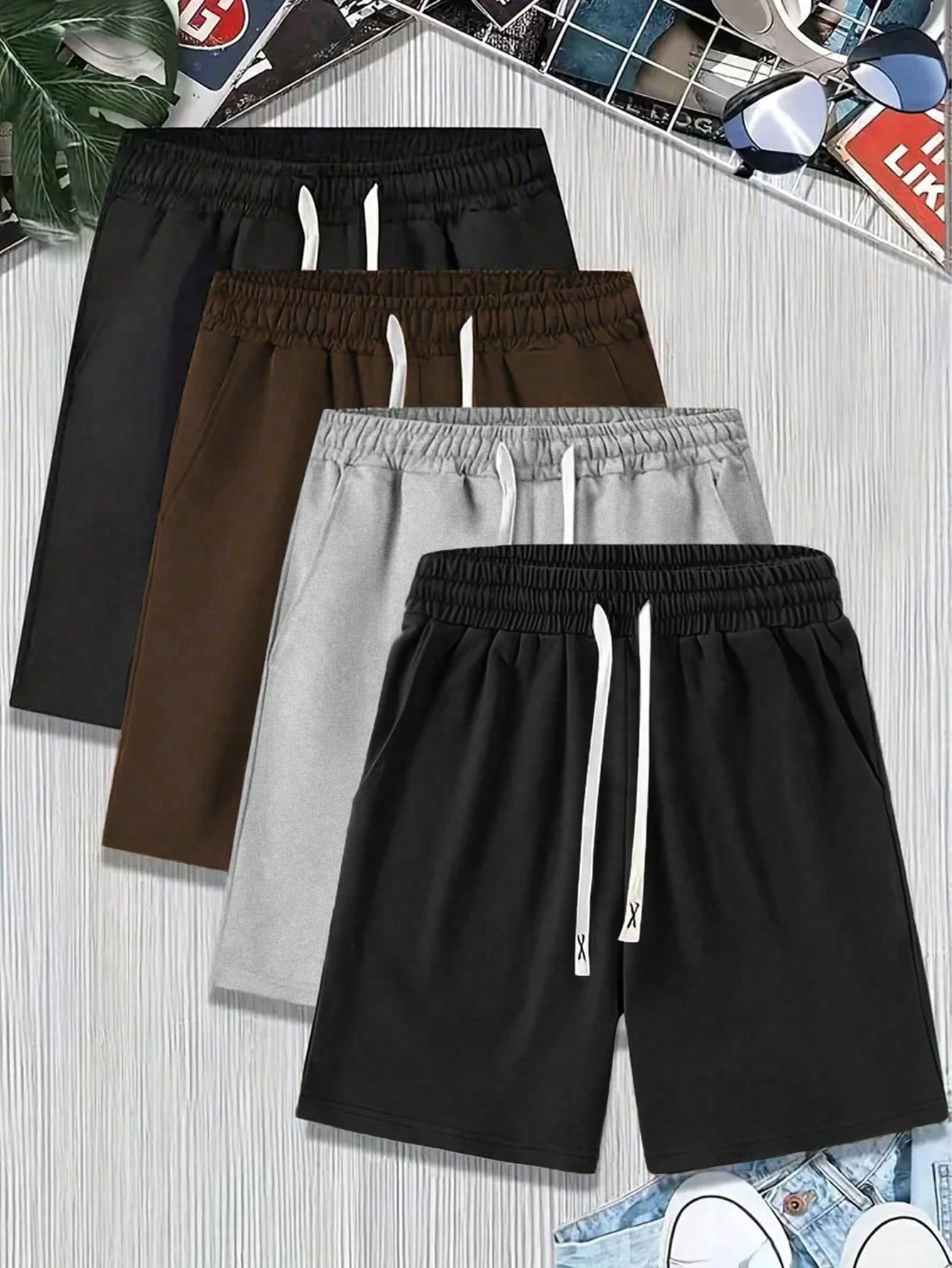 Men Plus 4pcs Drawstring Waist Shorts