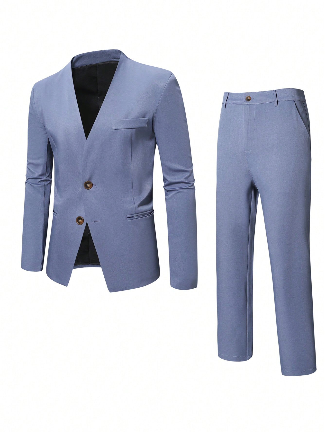 Men Plus Size Spring And Autumn V-Neck Single Breasted Long Sleeve Suit Jacket And Trousers For Daily Wear, Commuting And Casual Outfits