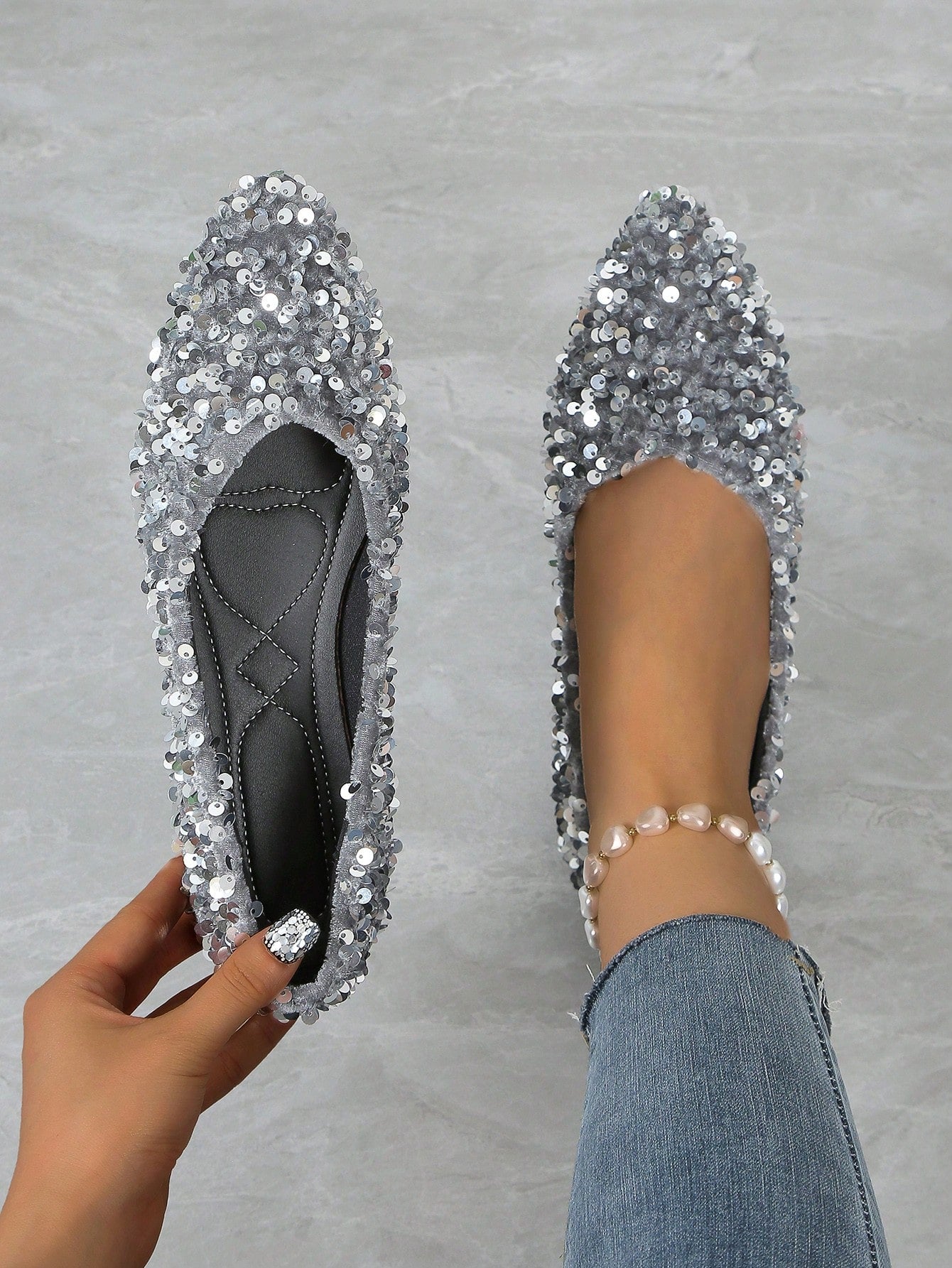 Women Flat Shoes, Sparkly Decor, Spring/Summer/Autumn Slip-On Shoes With Nonslip & Wear-Resistant Soles, Pointed Toe