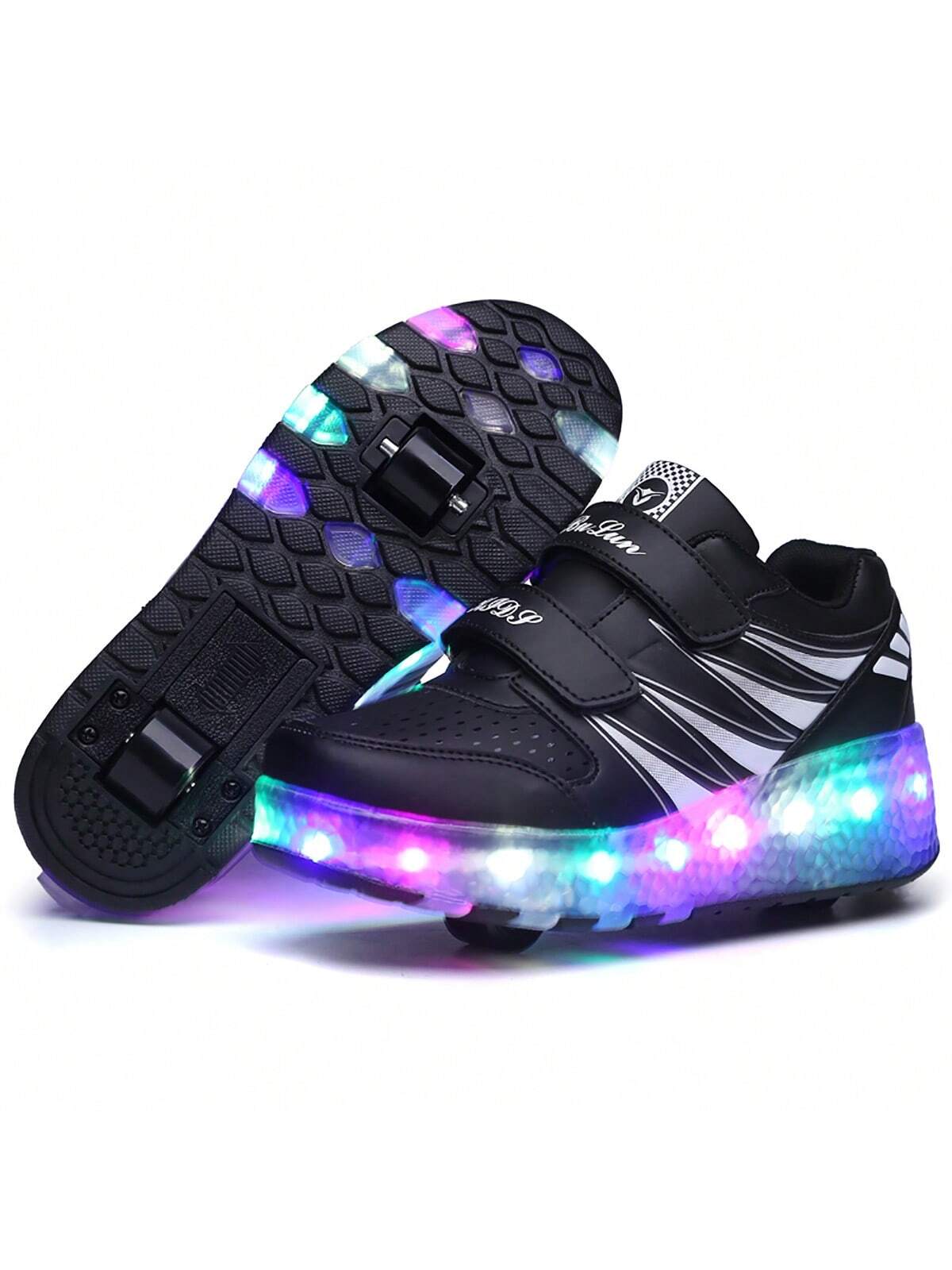 Pink Led Light Up Roller Skate Shoes For Outdoor With Usb Rechargeable Wheels, 10+ Flashes Mode