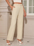 BIZwear Formal Workwear With Decorative Button Belt, Oblique Pocket, Creased Straight-Leg Pants, Versatile For Commutes, Business Casual