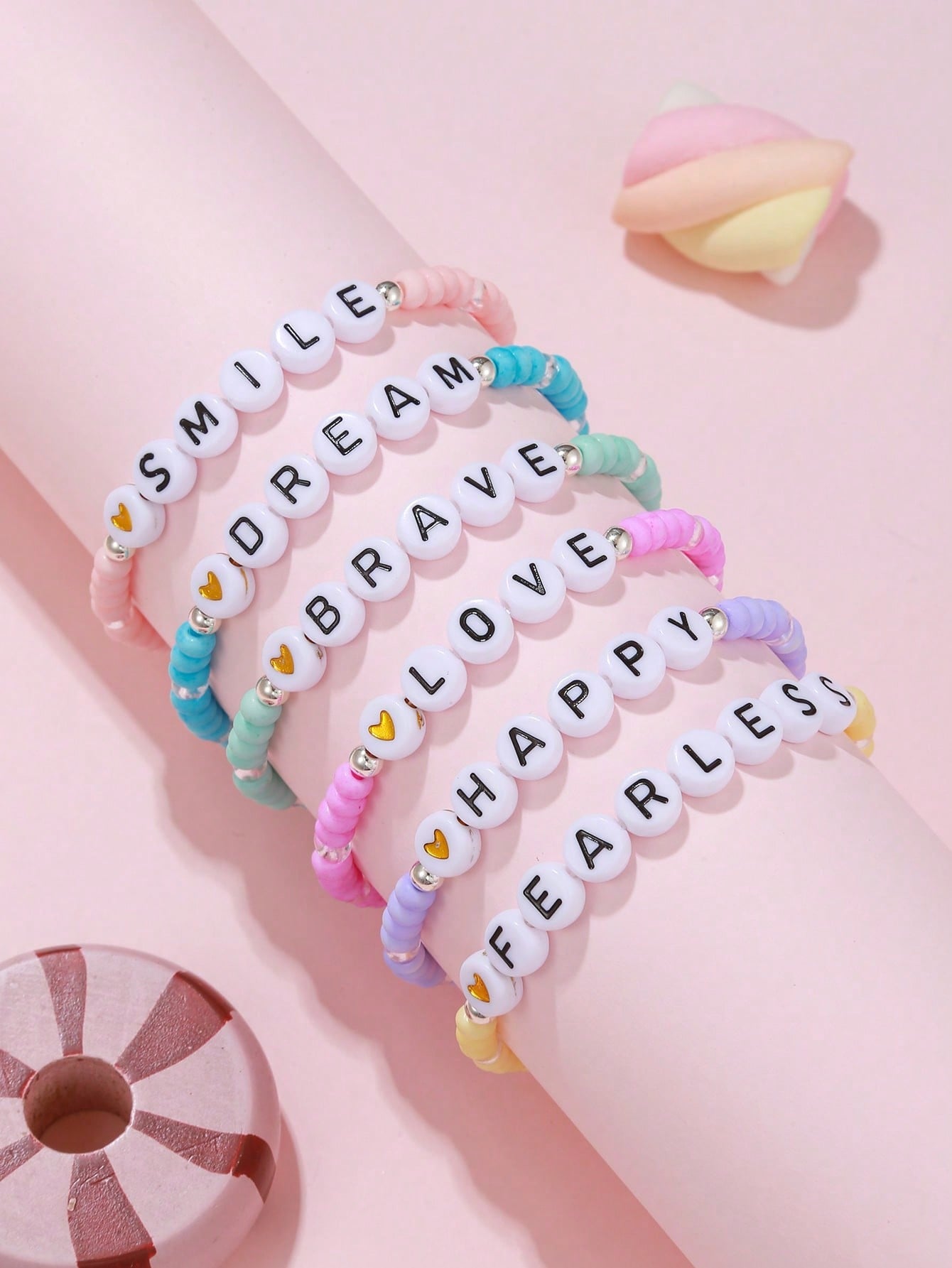 6Pcs/Set Positive Energy Letters Courage Words Stackable Bracelet Besties Layering Friendship Candy Coloured Bead Girl Jewelry Gift