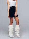 Women's Knee High Boots Pointed Toe Stiletto High Heels Wide Calf Ruched Slouchy Boots Detachable Snap-Off Panel Zipper Rear Party Dress Shoes