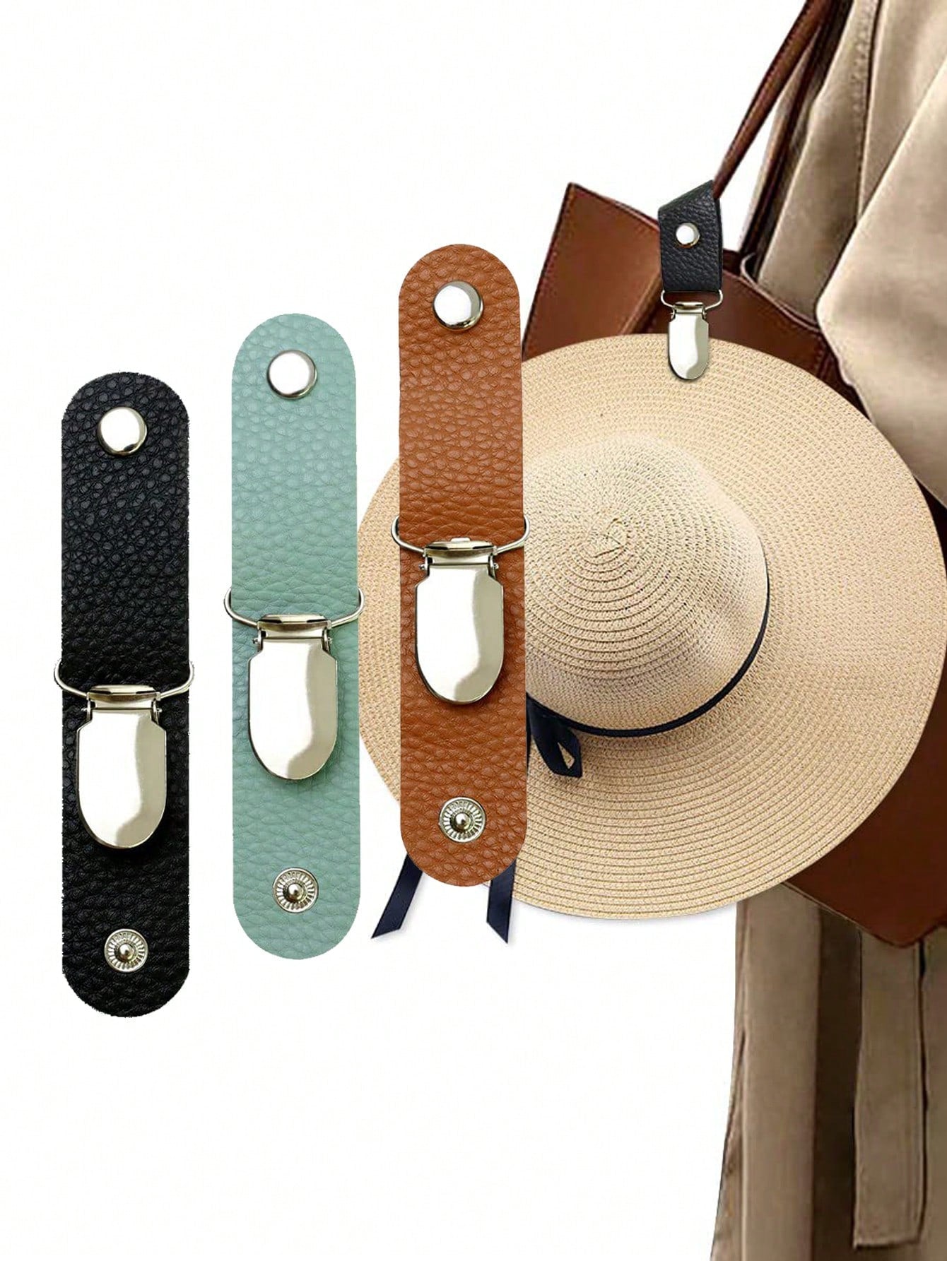 Simple Portable Hat Clip, Lightweight Multifunctional Clip For Backpack, Travel Accessory Bag Hat Clip Straw Hat Clip Hat Companion For Bag For Backpack For Travel For Beach Hat PU Leather Stylish Portable Non-Stretch For Student For Men For Women For Col