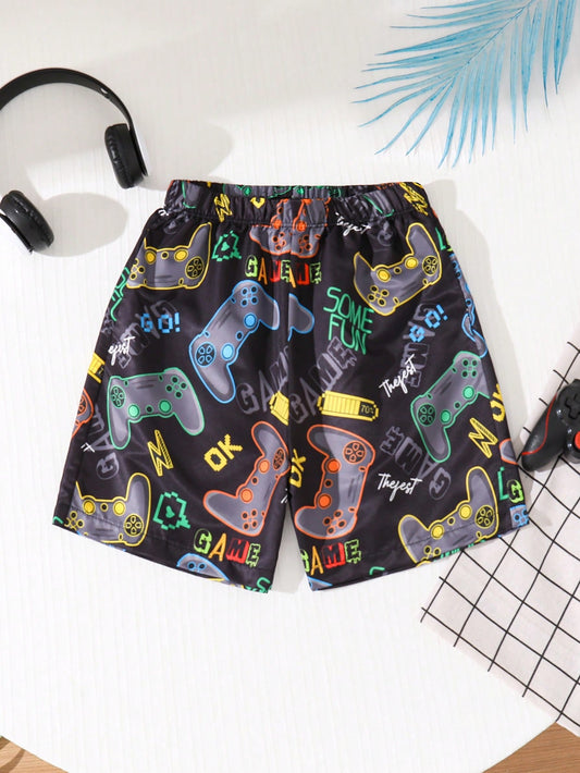 Tween Boy Woven Cartoon Casual Vacation Pattern Swim Trunks