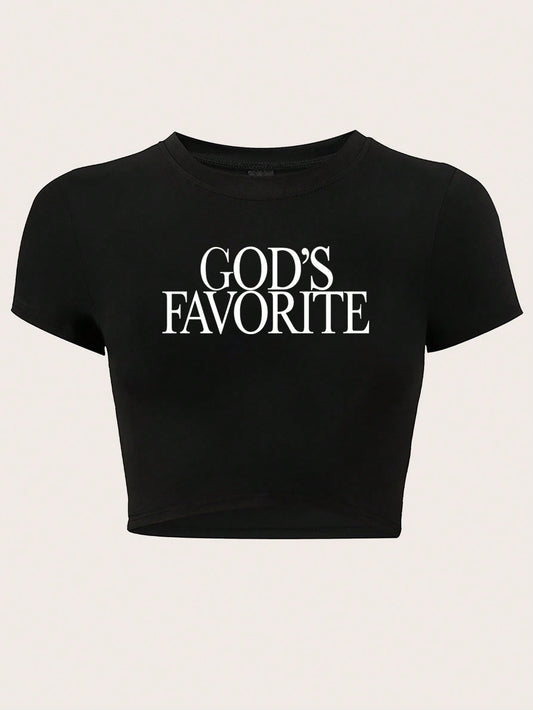 レディース シンプルプリント クロップトップ スリムフィット Tシャツ GOD'S FAVORITE