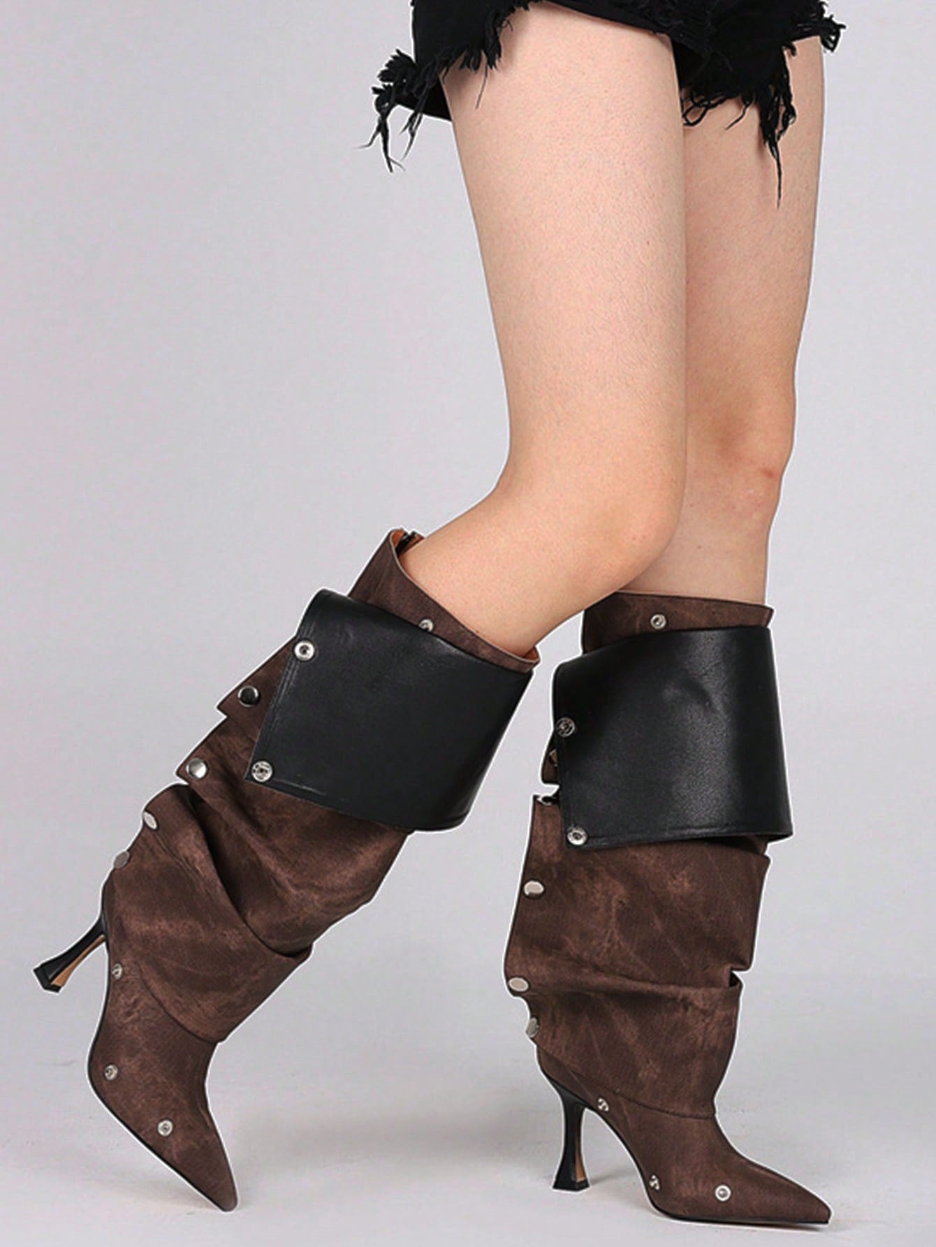 Sexy Design Stiletto High Heel Women Ruched Slouchy Boots Knee High Pointed Toe Mid Calf Luxury Fashion Detachable Shoes