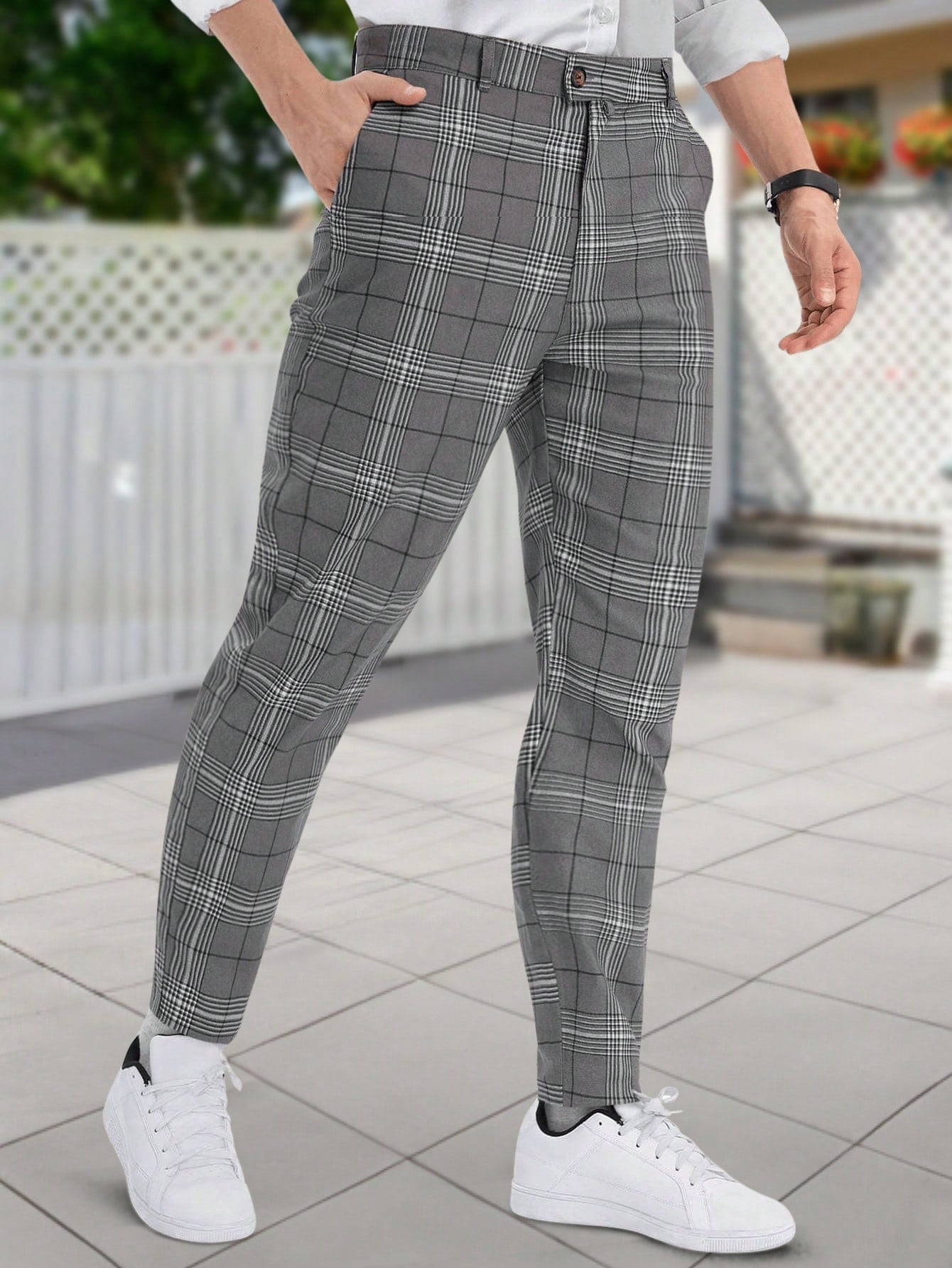 Men Fashionable Checked Printing Casual Suit Trousers