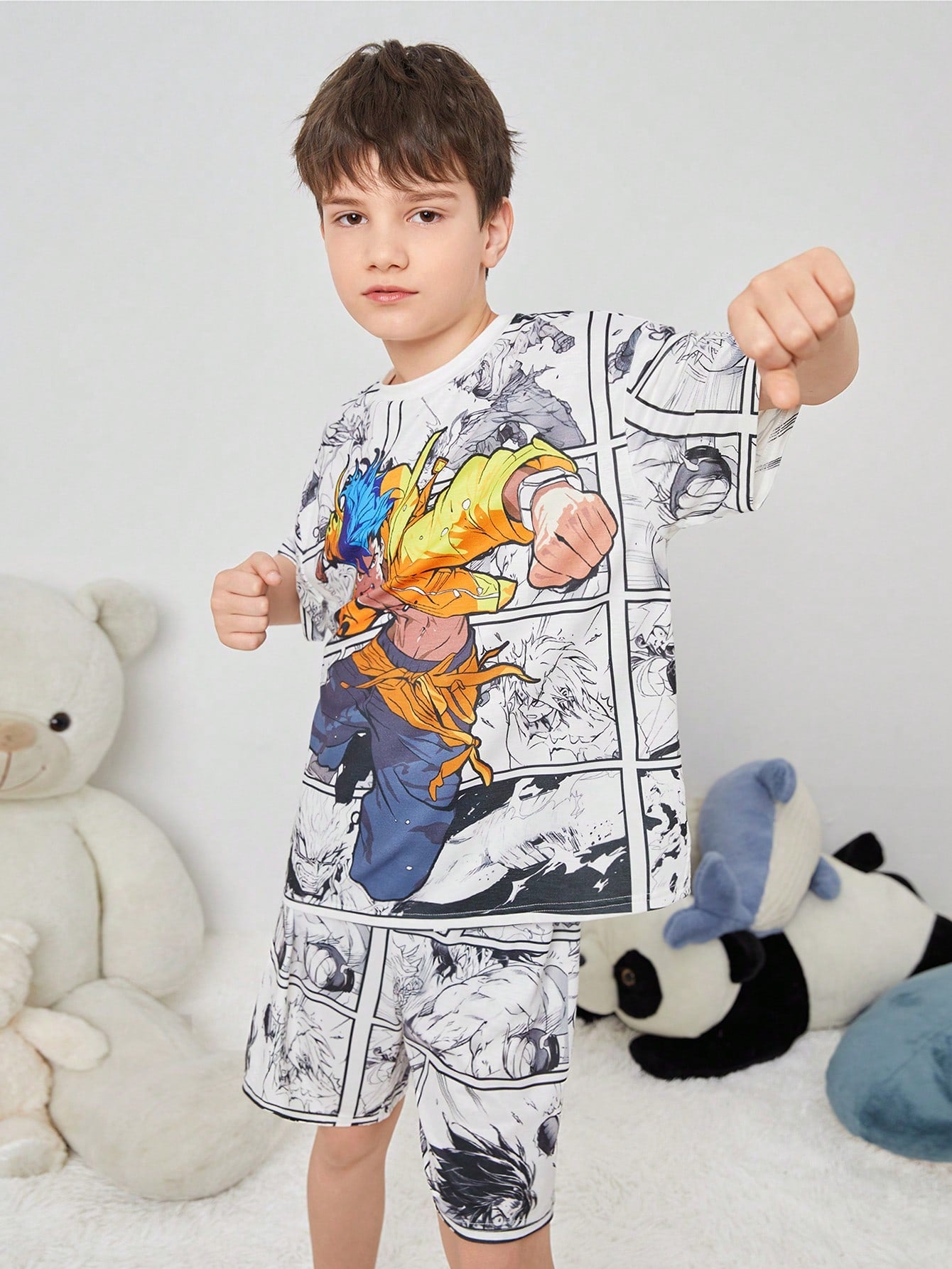 Tween Boy Comfortable Cartoon Character Printed Pajama Set, Leisure