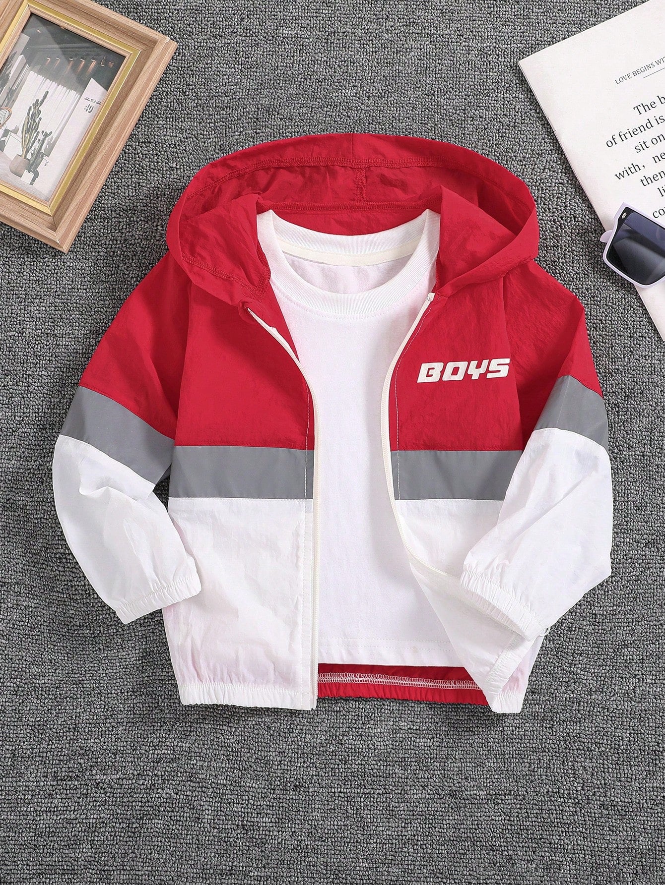 Young Boy Casual Soft Comfortable Color Block Hooded Jacket For Spring And Autumn