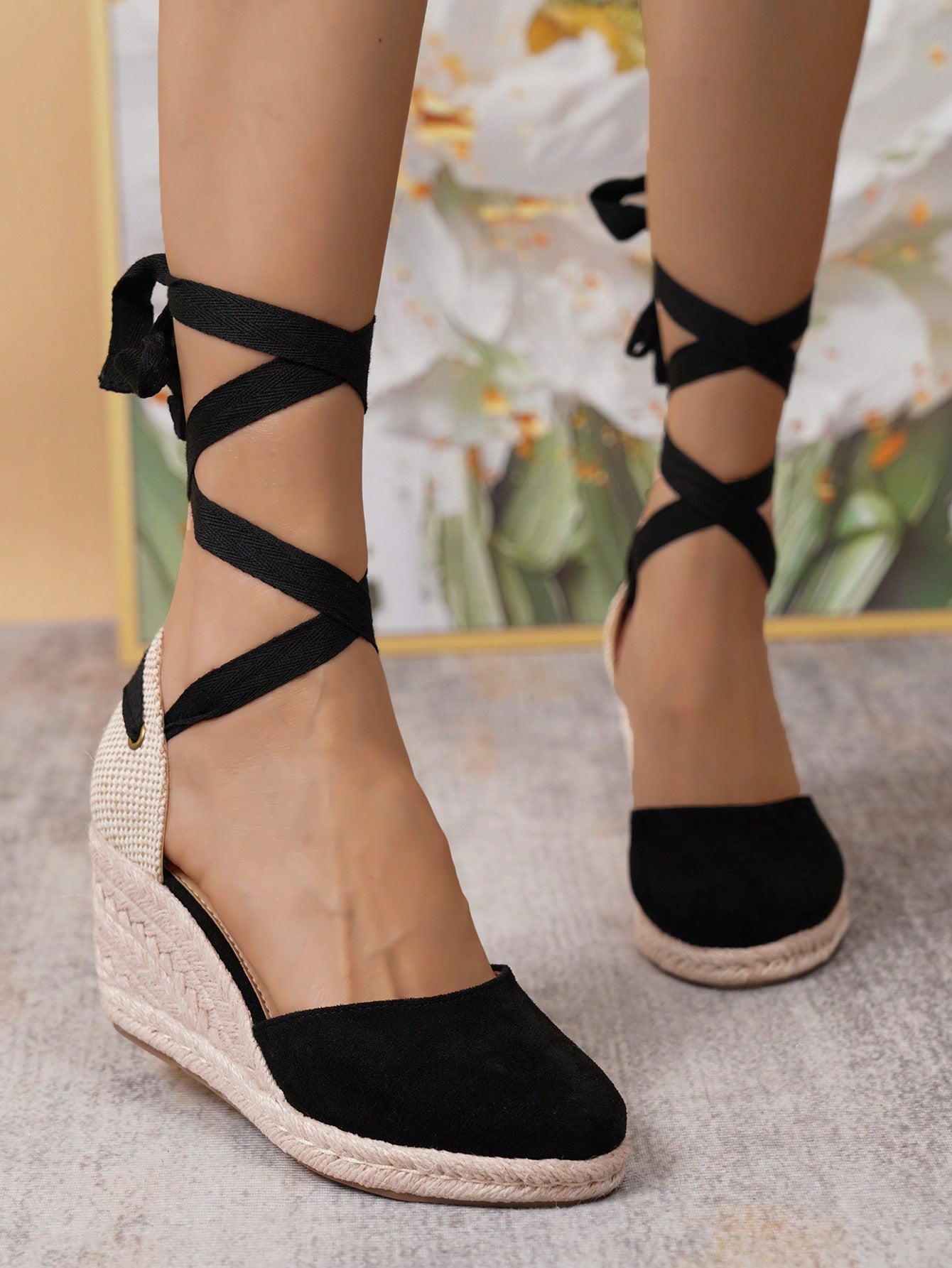 Fashionable Ladies Casual Vacation Woven Wedge Heel Sandals