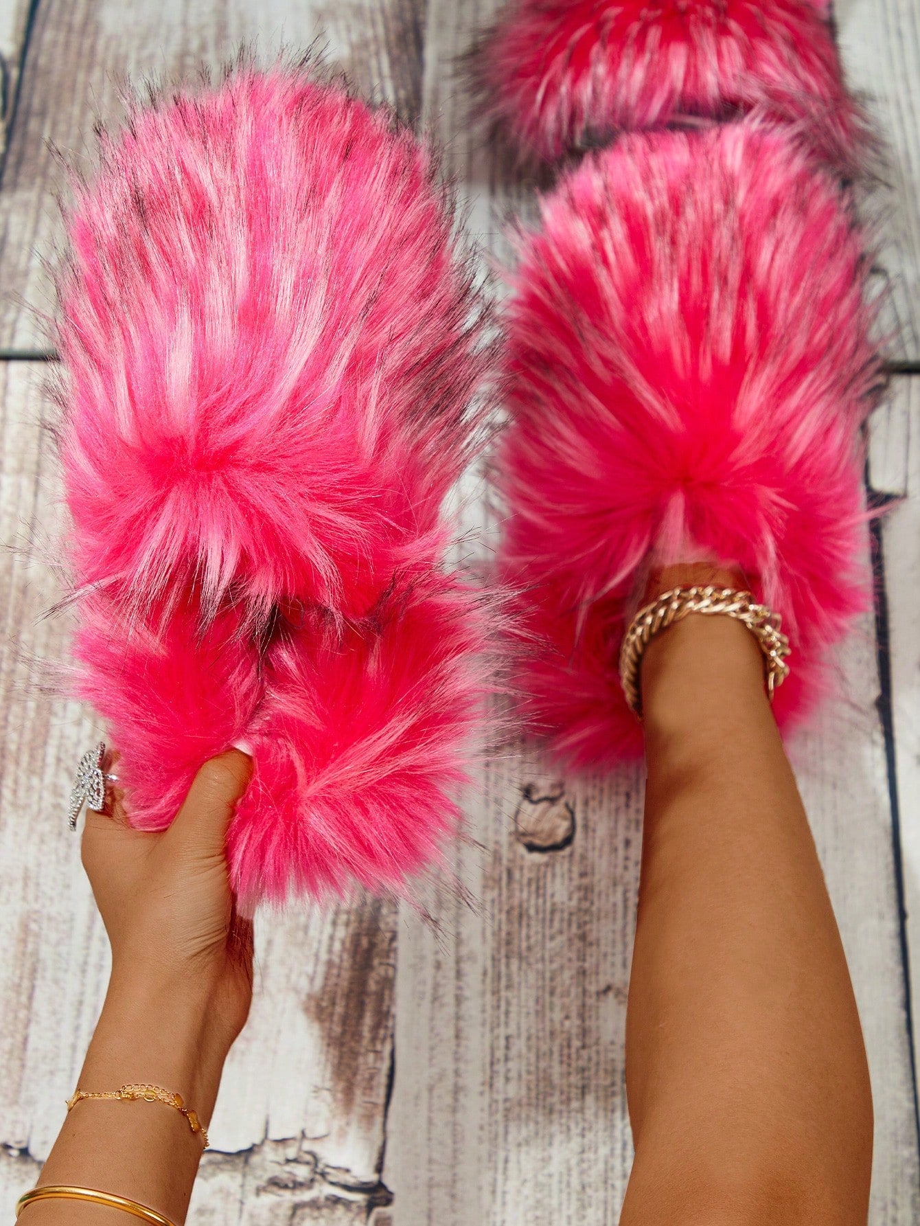 Faux Fur Lined Slippers For Women, Warm Indoor Slip-On Fluffy House Shoes, Plus Size Slippers For Outdoor Wear