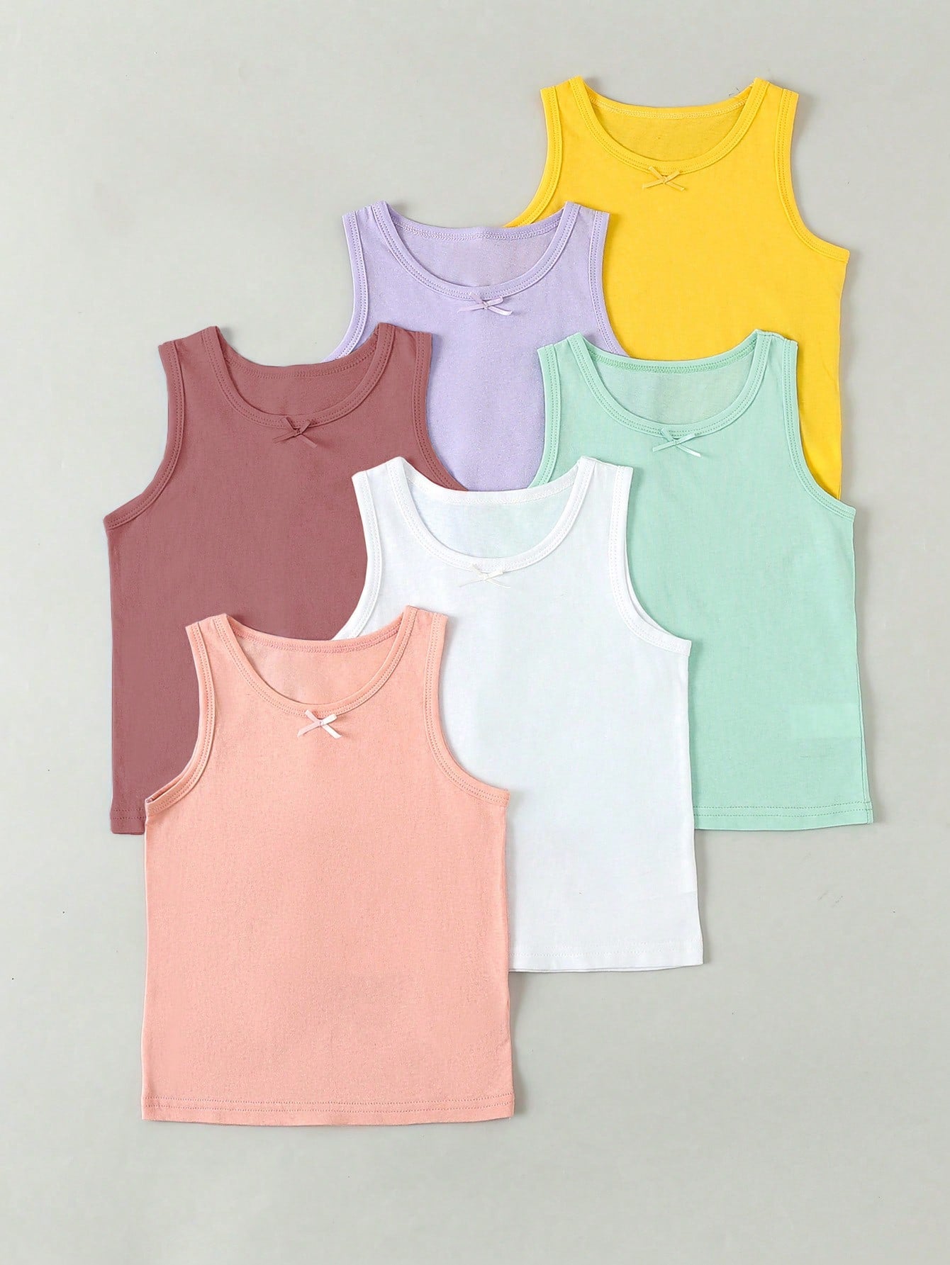 Young Girls' Basic Solid Color Sleeveless Vest Tank Tops, 6pcs/Set