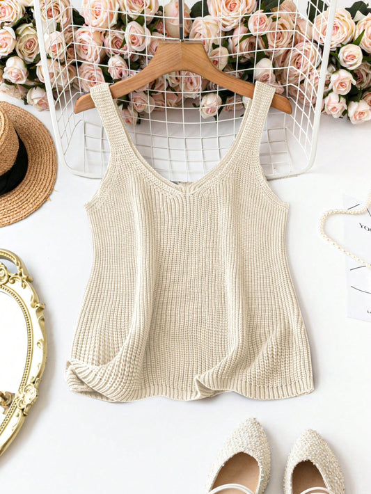 Plus Size Solid Color Casual Holiday Matching Simple Knitted Top