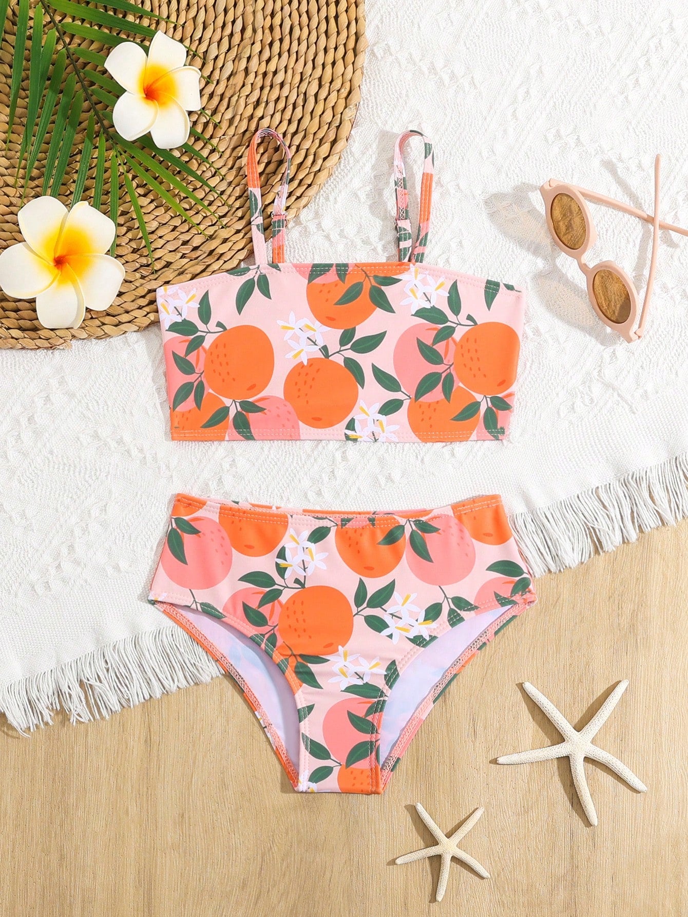 Young Girl Daisy Print Bikini Set Summer Beach