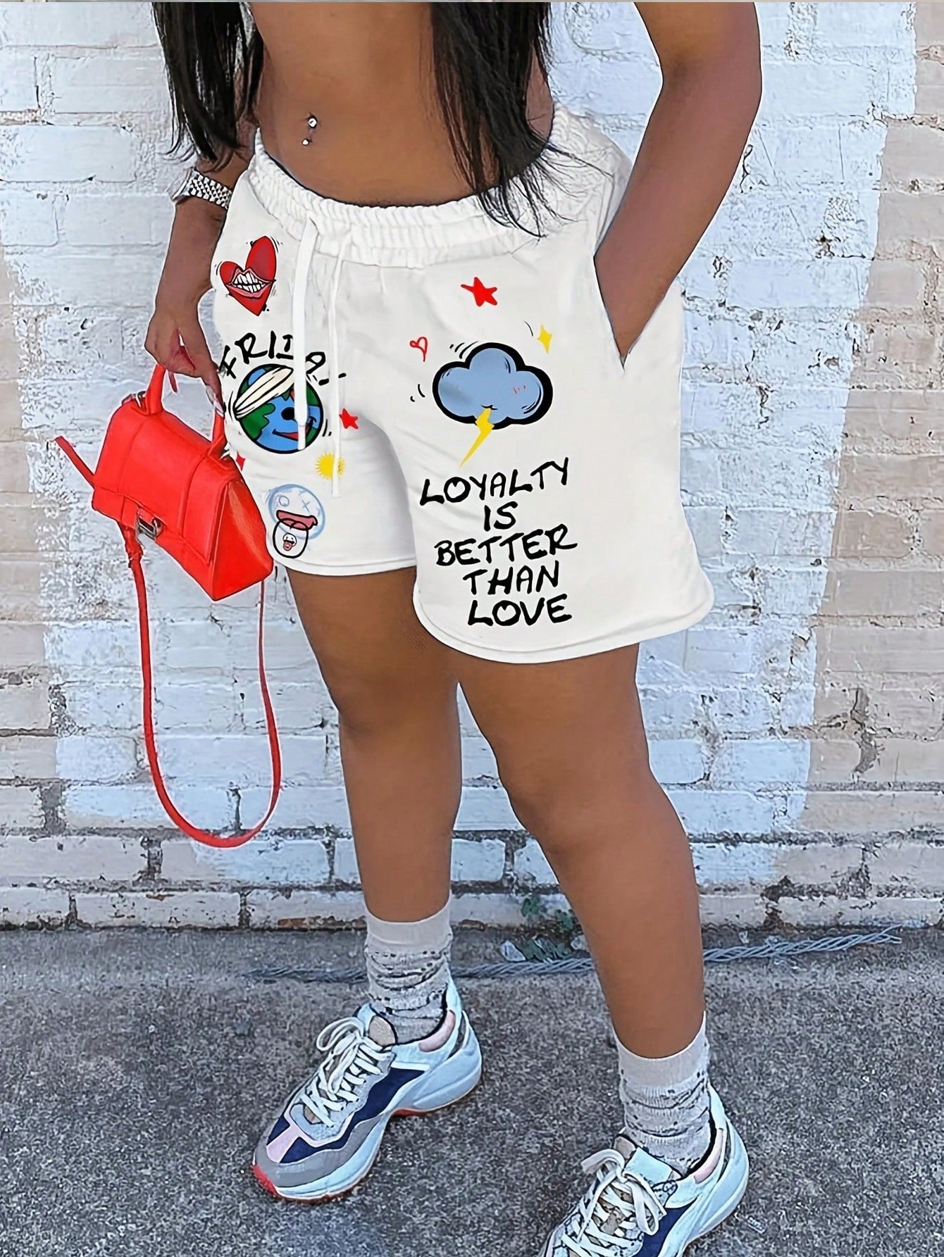 Women New Street Style Casual Beach Slogan Print Loose Shorts