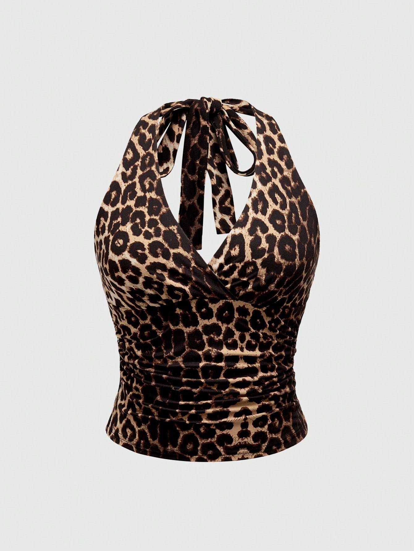 Punk Plus Size Leopard Print Ruched Halterneck Sleeveless Top, School