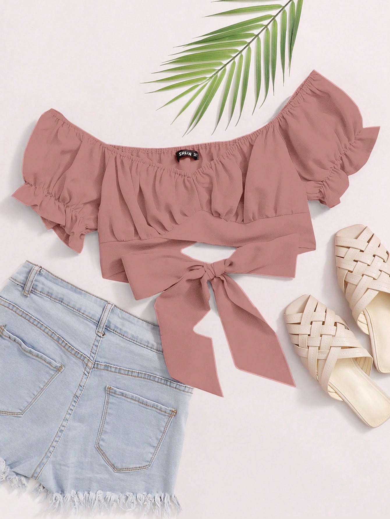 Tied Hem Puff Sleeve Crop Top Spring Break Bow Crop Women Tops