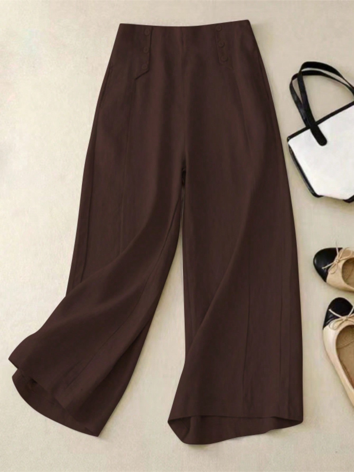 Women Casual Solid Color Wide Leg Pants