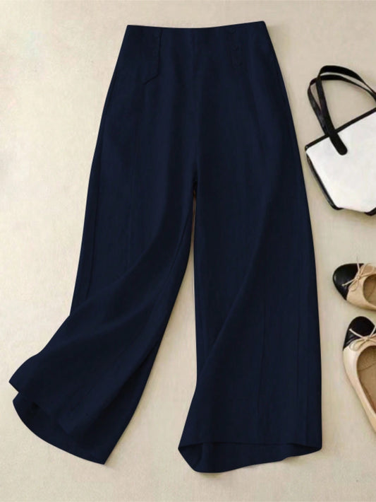 Women Solid Color Wide Leg Loose Casual Pants For Daily Commute