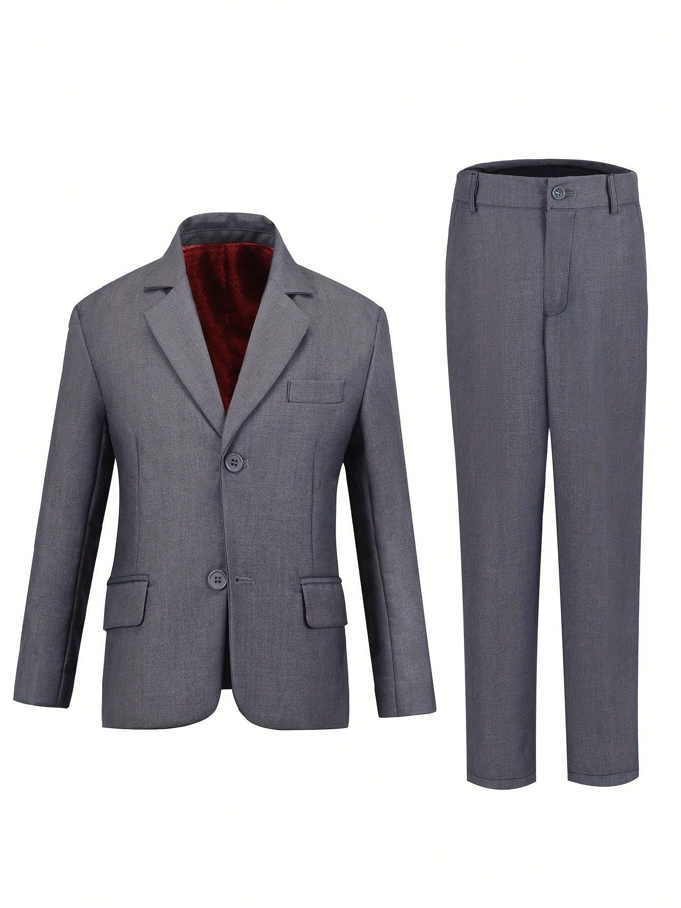 2pcs Back-To-School Tween Boy Suit Set Including Suit Pants, Grey