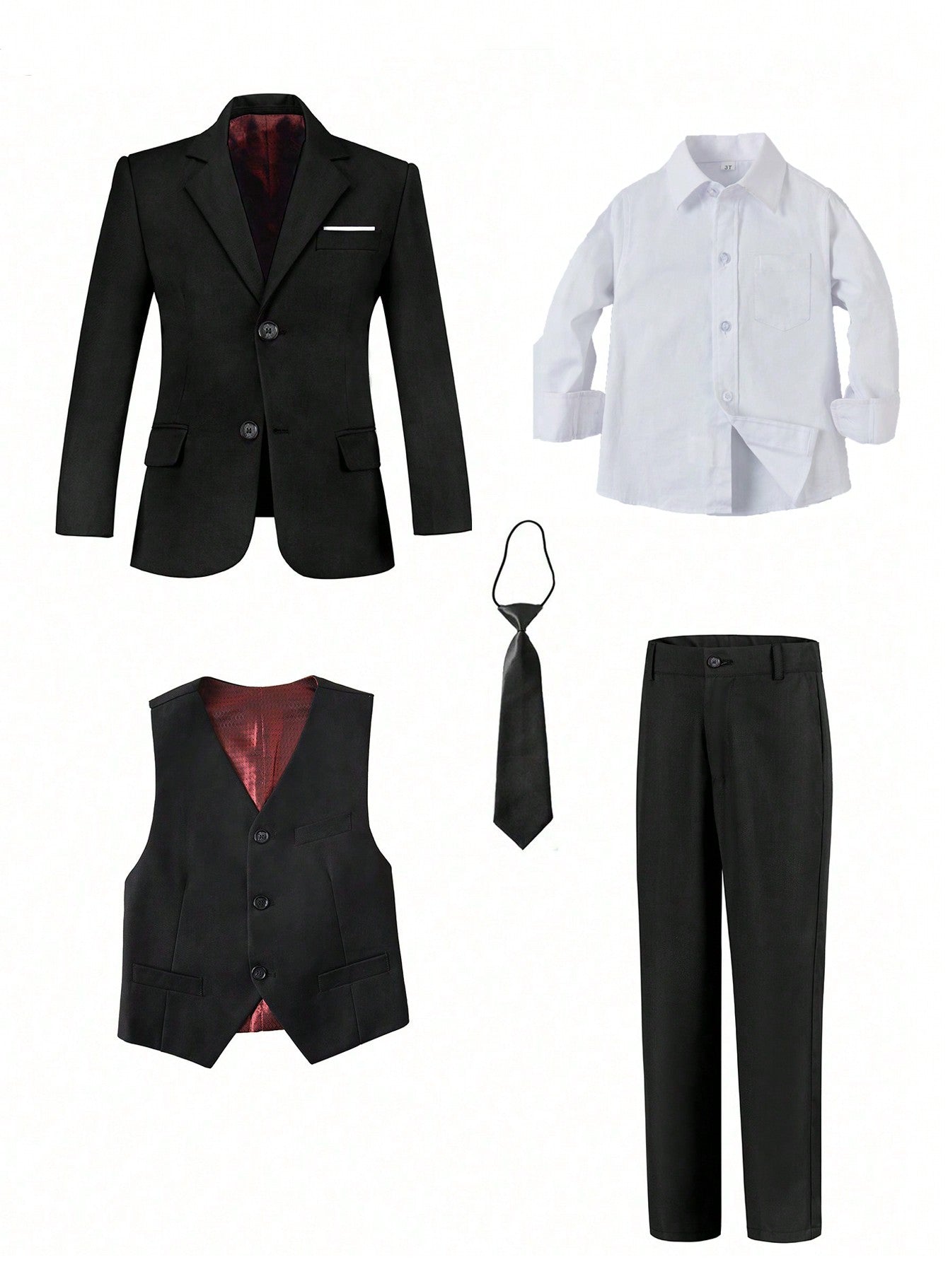 Back To School Season Young Boy Navy Blue Five-Piece Suit With Suit Vest, Pocket Shirt, Pants And Tie