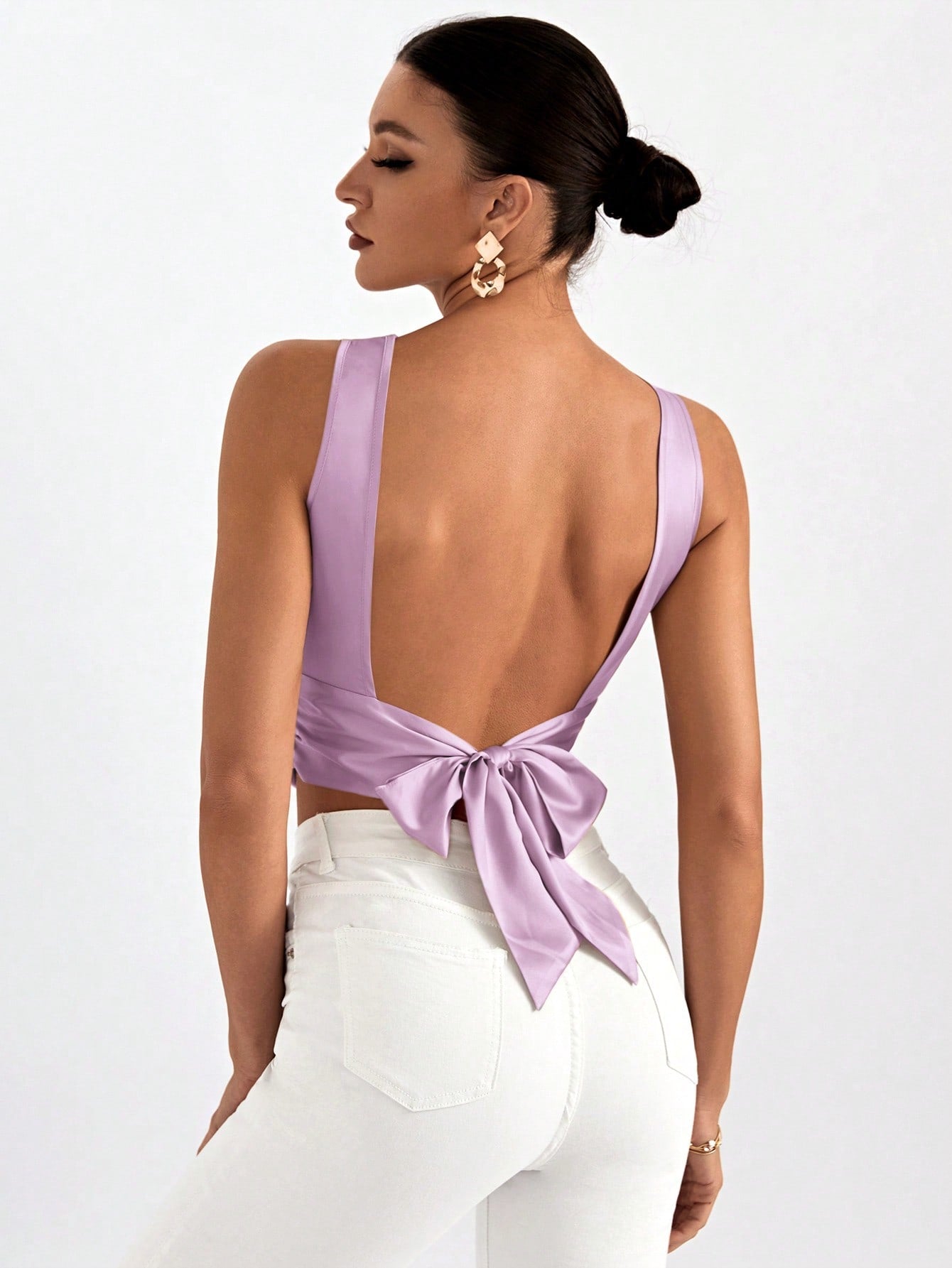 Tie Backless Crop Sleeveless Going Out Blouse