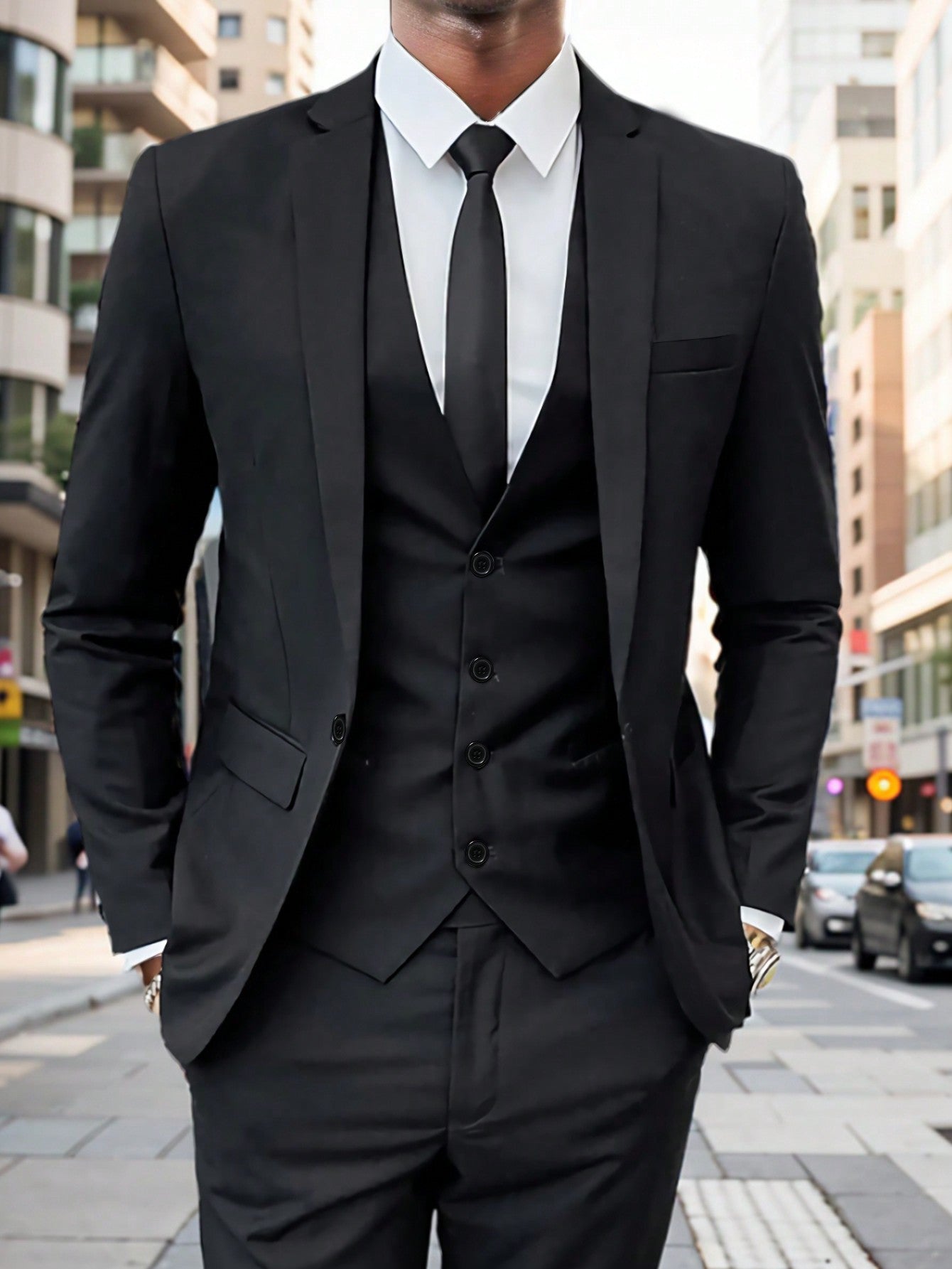 Men 1pc Solid Lapel Neck Single Button Blazer