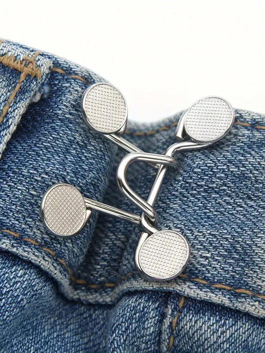 2 Sets Reusable And Adjustable Jean Buttons With Waistband Clips For Tightening Pants And Skirts