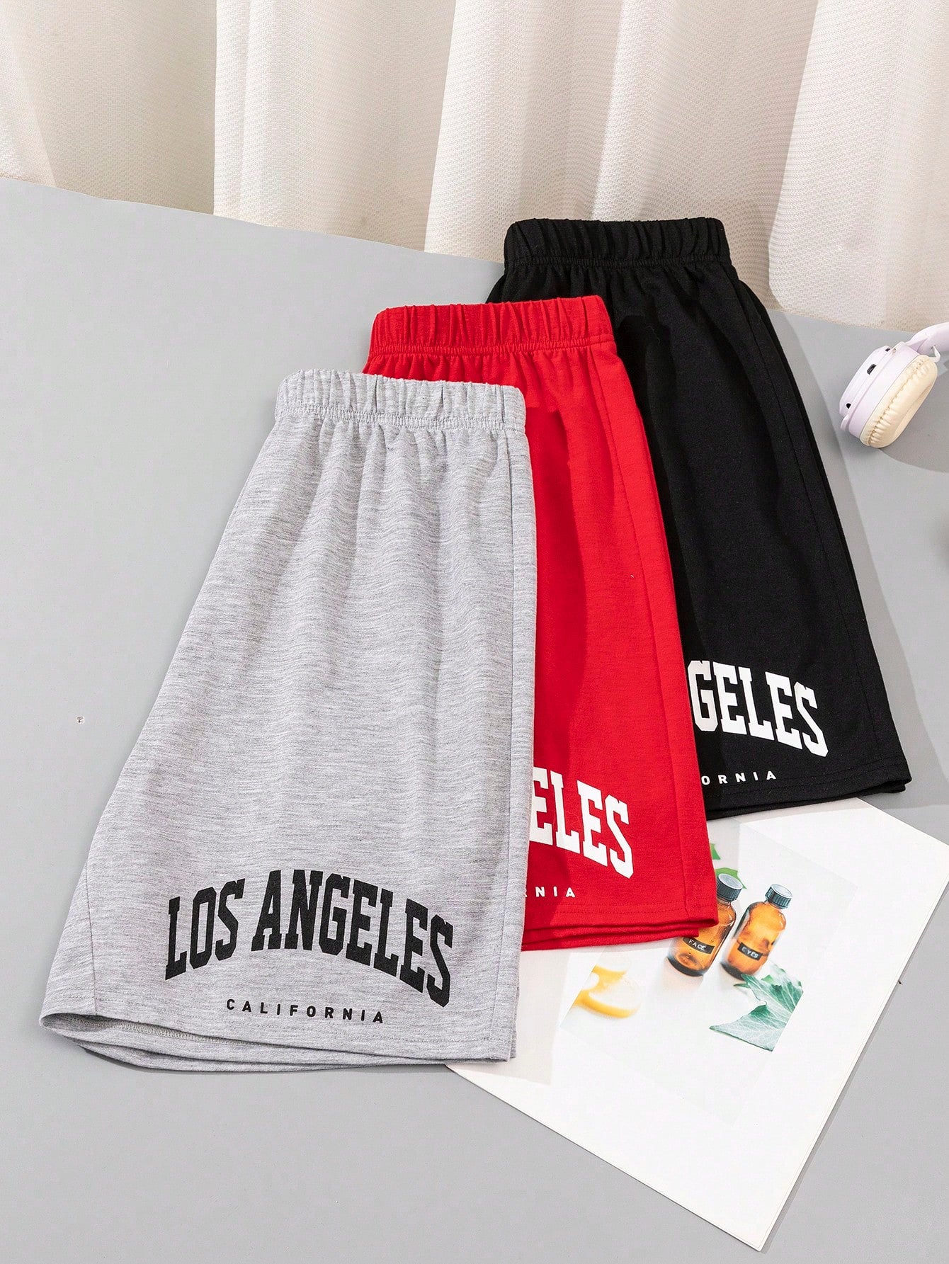 3pcs/Set Teen Boy Casual Knitted Printed Sports Shorts For Spring & Summer