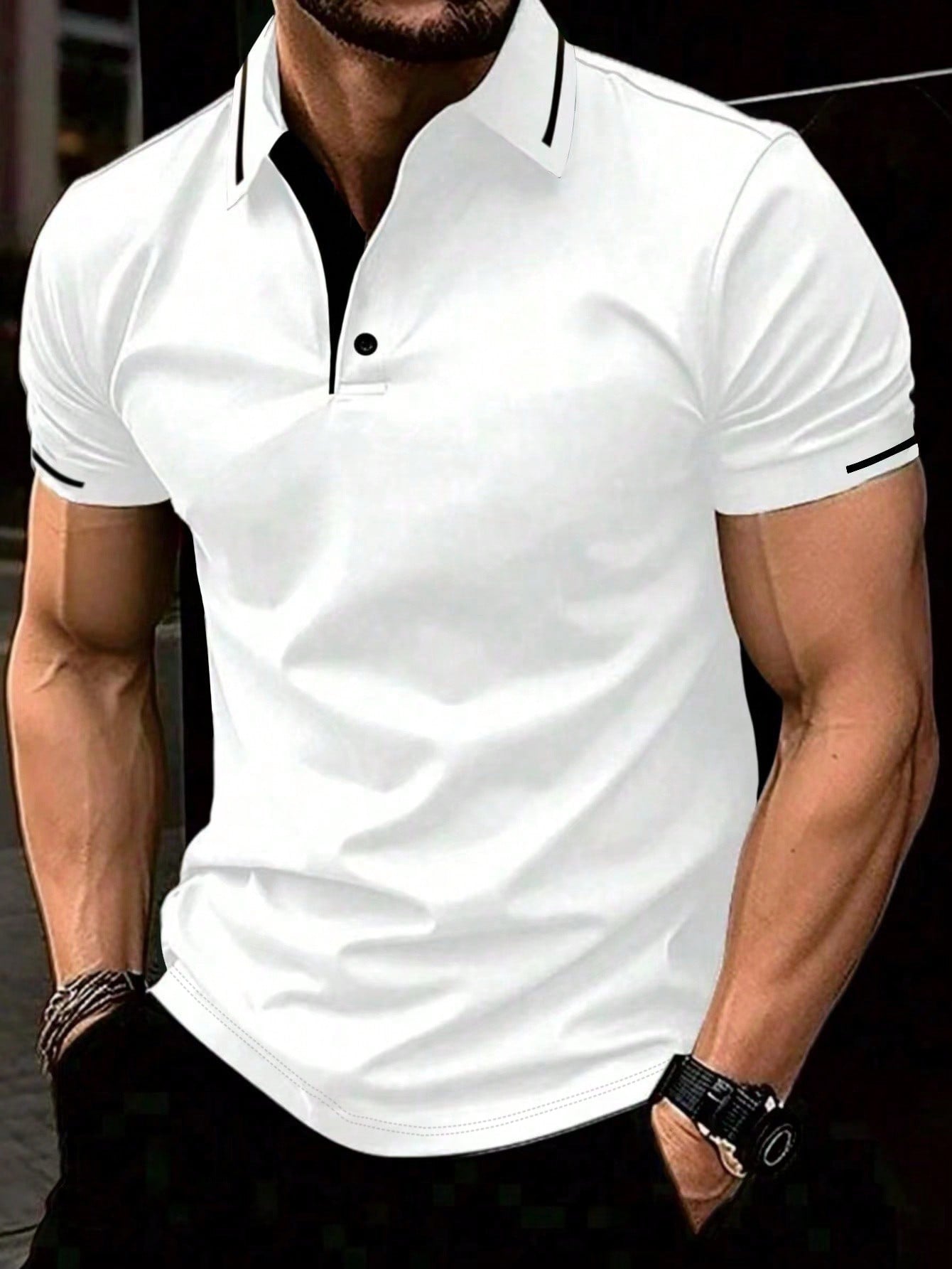Manfinity Homme Men's Contrast Color Short Sleeve Polo Shirt With Decorative Details